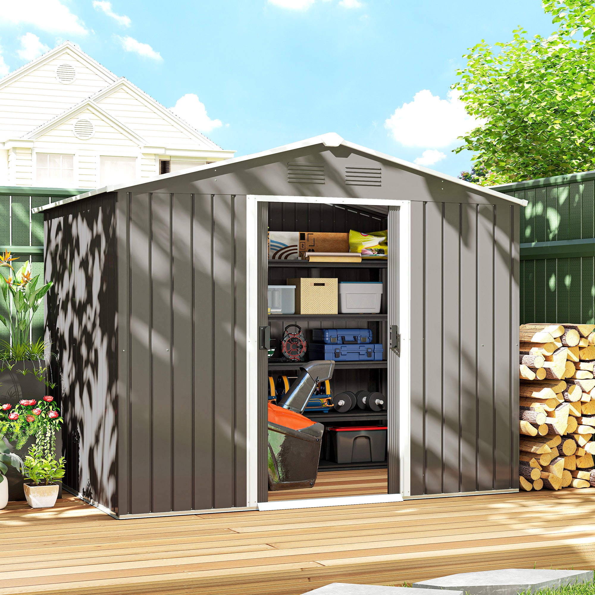 Abrigo de Jardim – 236x174x190 cm – Cinzento – Aço galvanizado