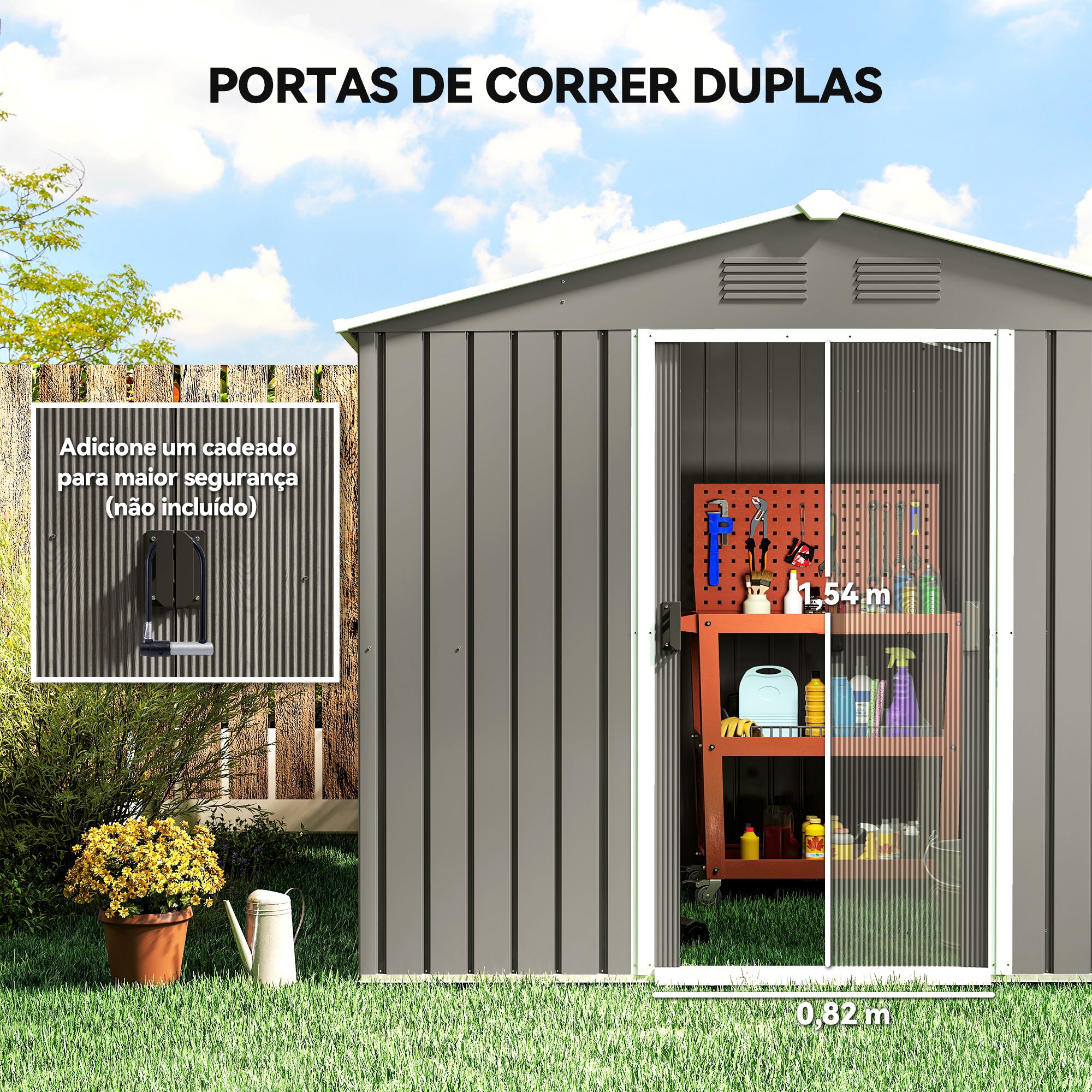 Abrigo de Jardim – 236x174x190 cm – Cinzento – Aço galvanizado