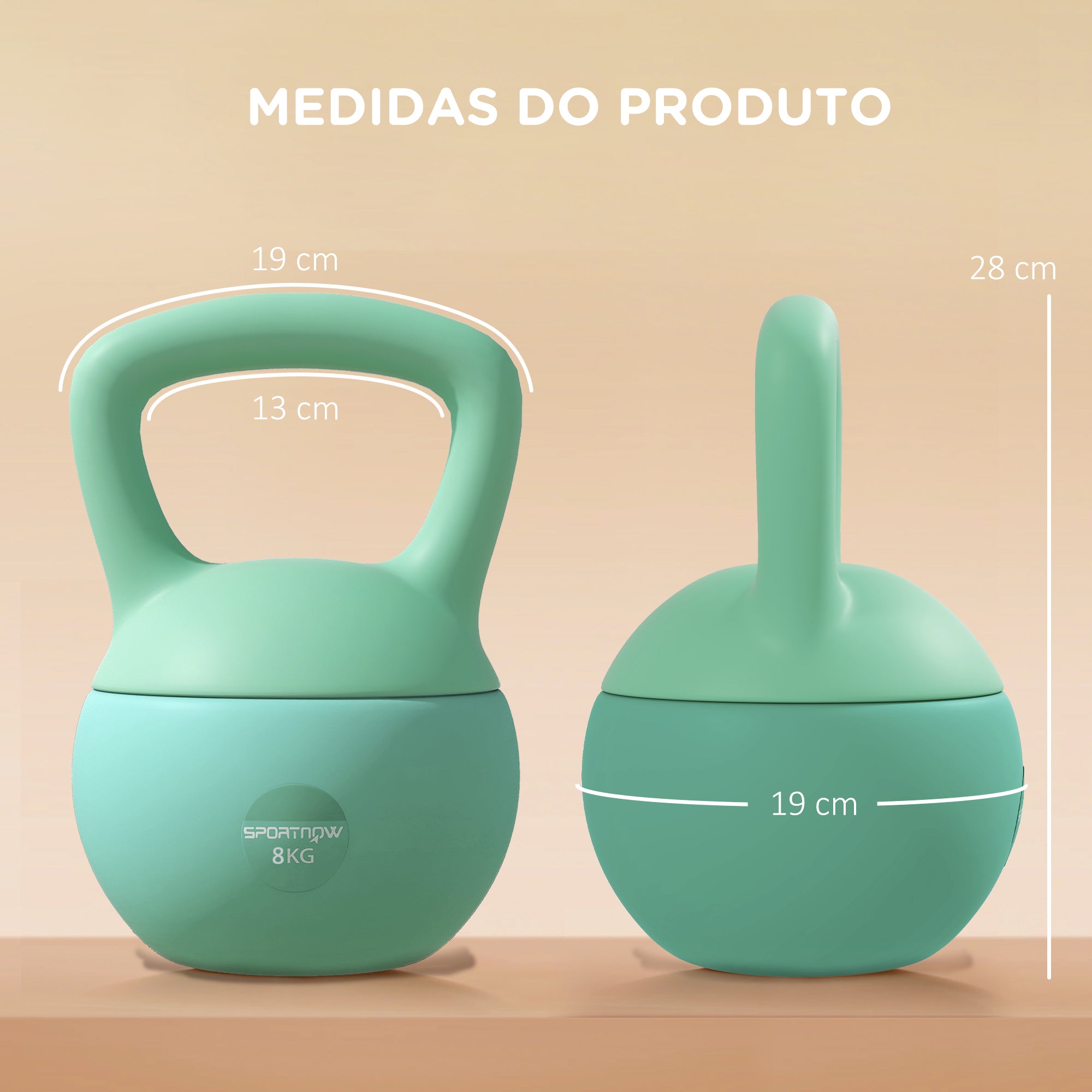 Kettlebell 8 kg Verde 19x19x28 cm Pesa Russa Areia Metálica Alça Antiderrapante