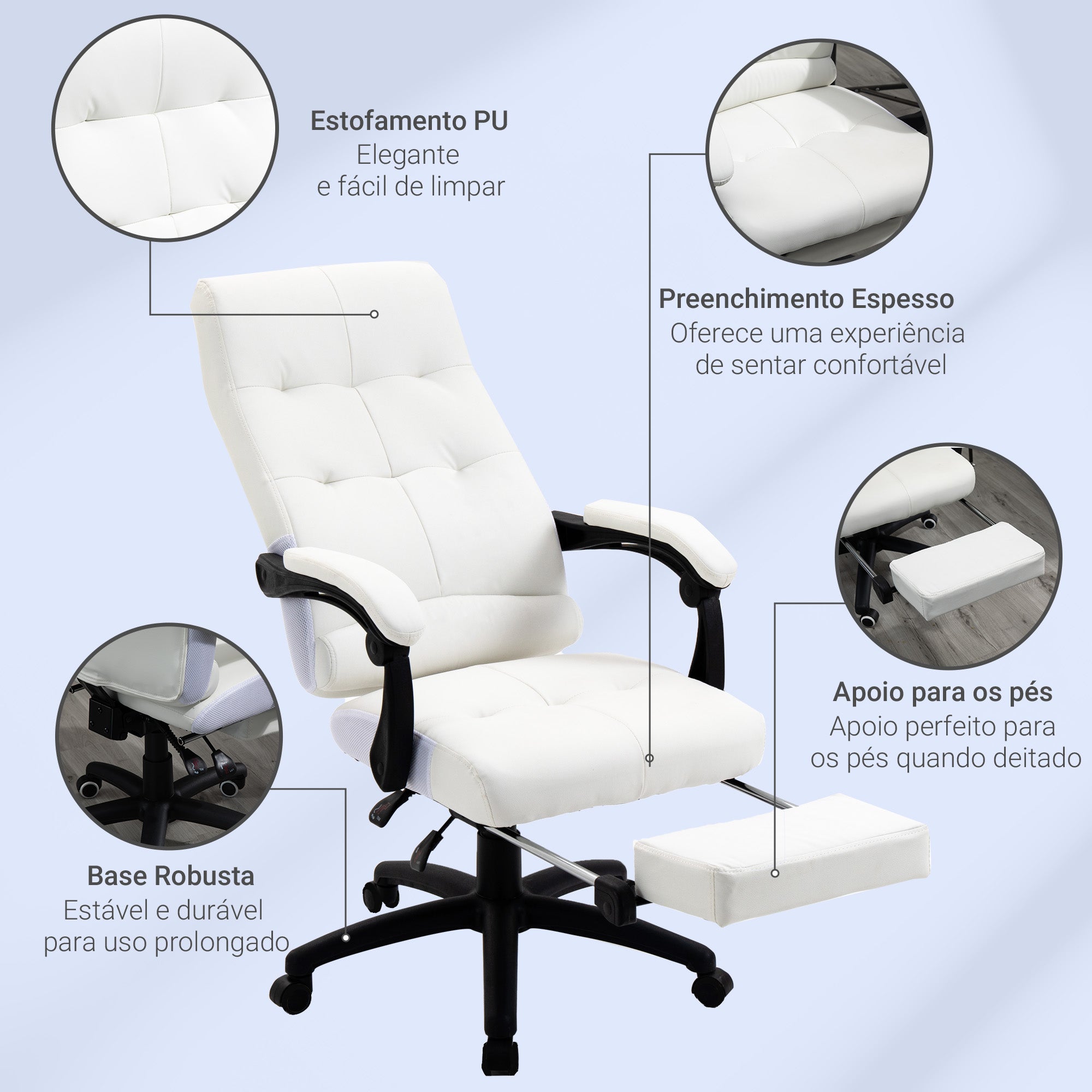 Cadeira de Escritório Ergonómica Branca 65x65x118-125 cm