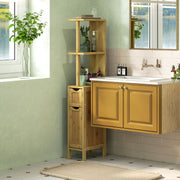 Armário de Casa de Banho Moderno – 18x30x120 cm – Cor de Madeira Natural – Bambu, Melamina de Madeira, MDF