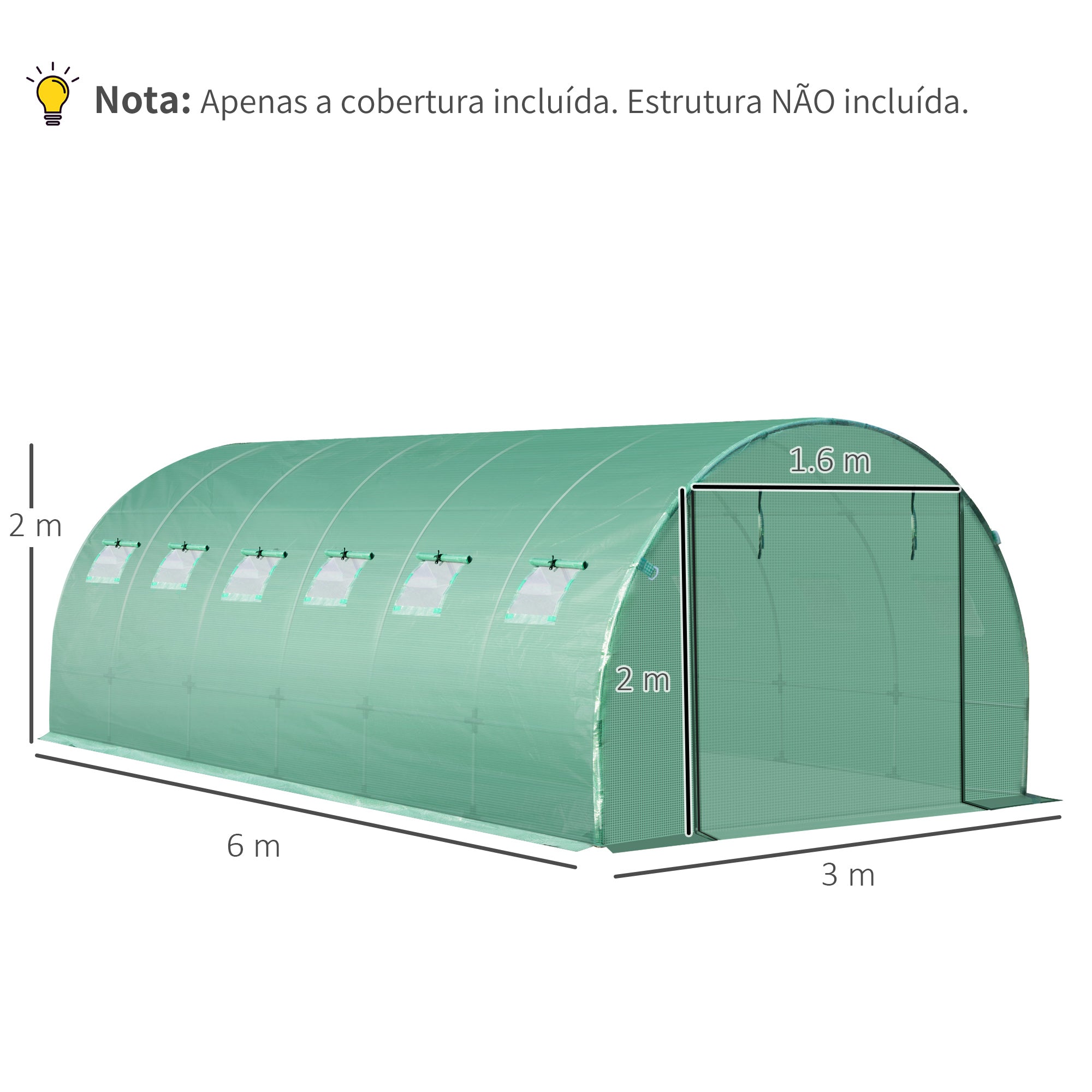 Cobertura de Estufa – 600x300x200 cm – Verde – PE