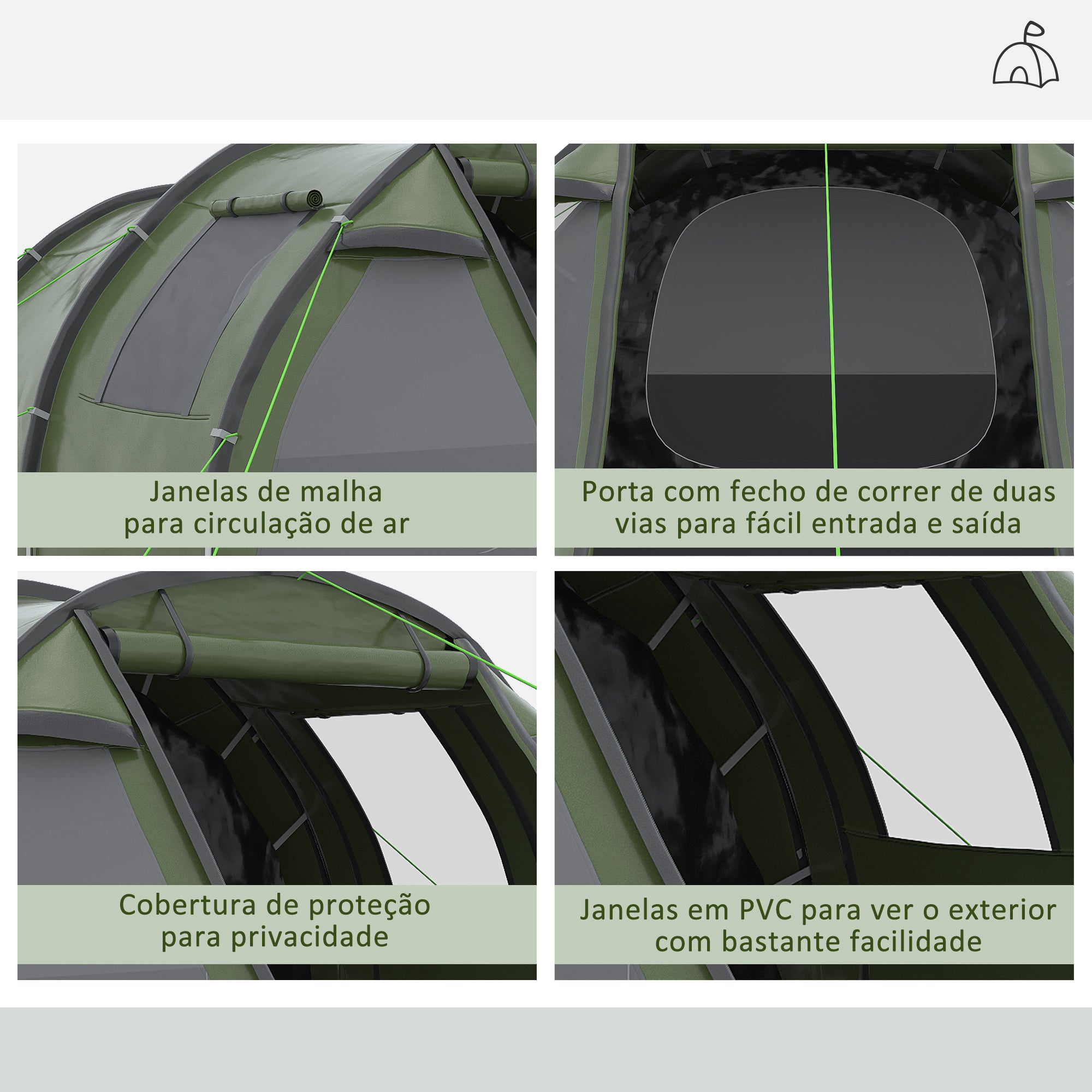 Tenda de Campismo – 475x264x172 cm – Verde – Poliéster