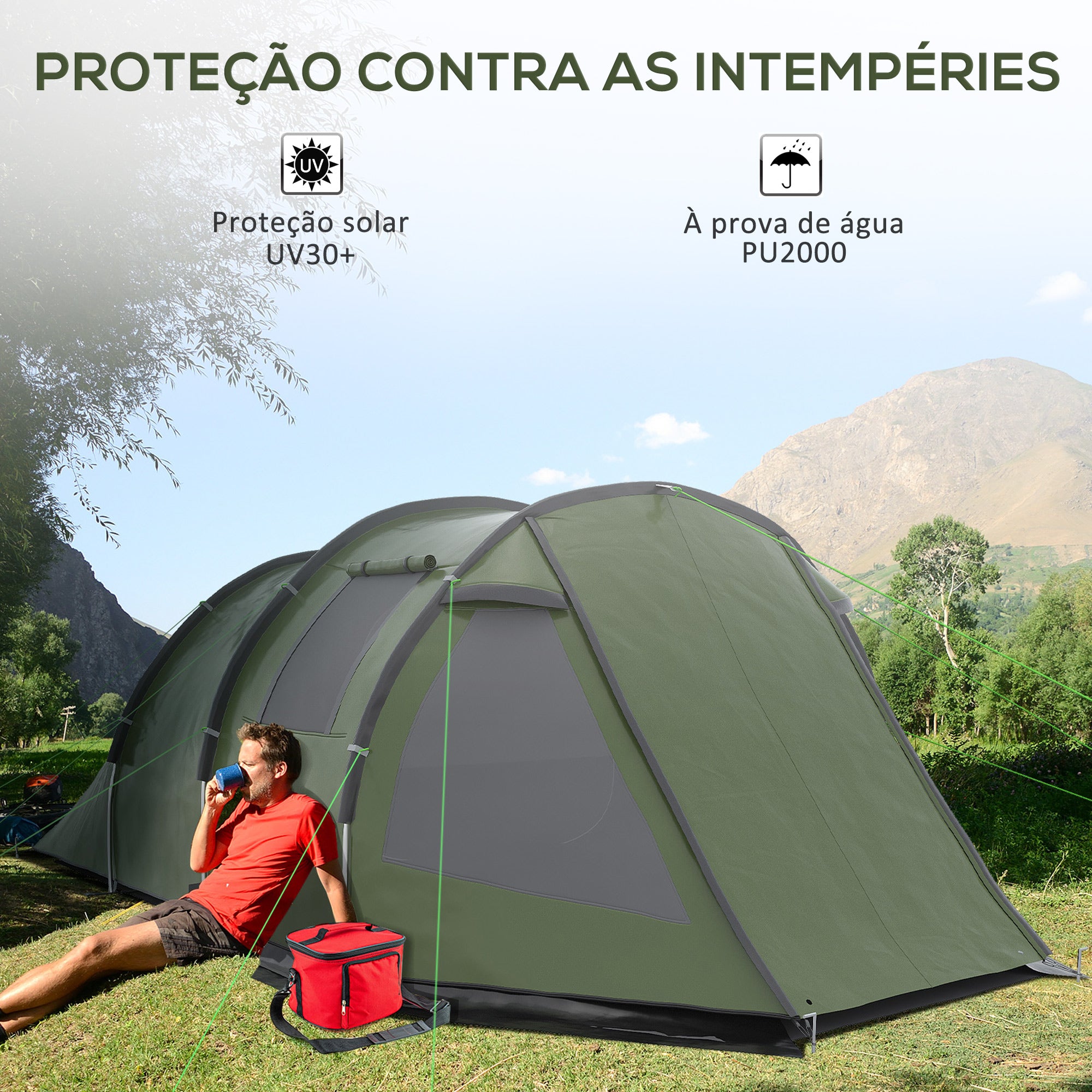 Tenda de Campismo – 475x264x172 cm – Verde – Poliéster