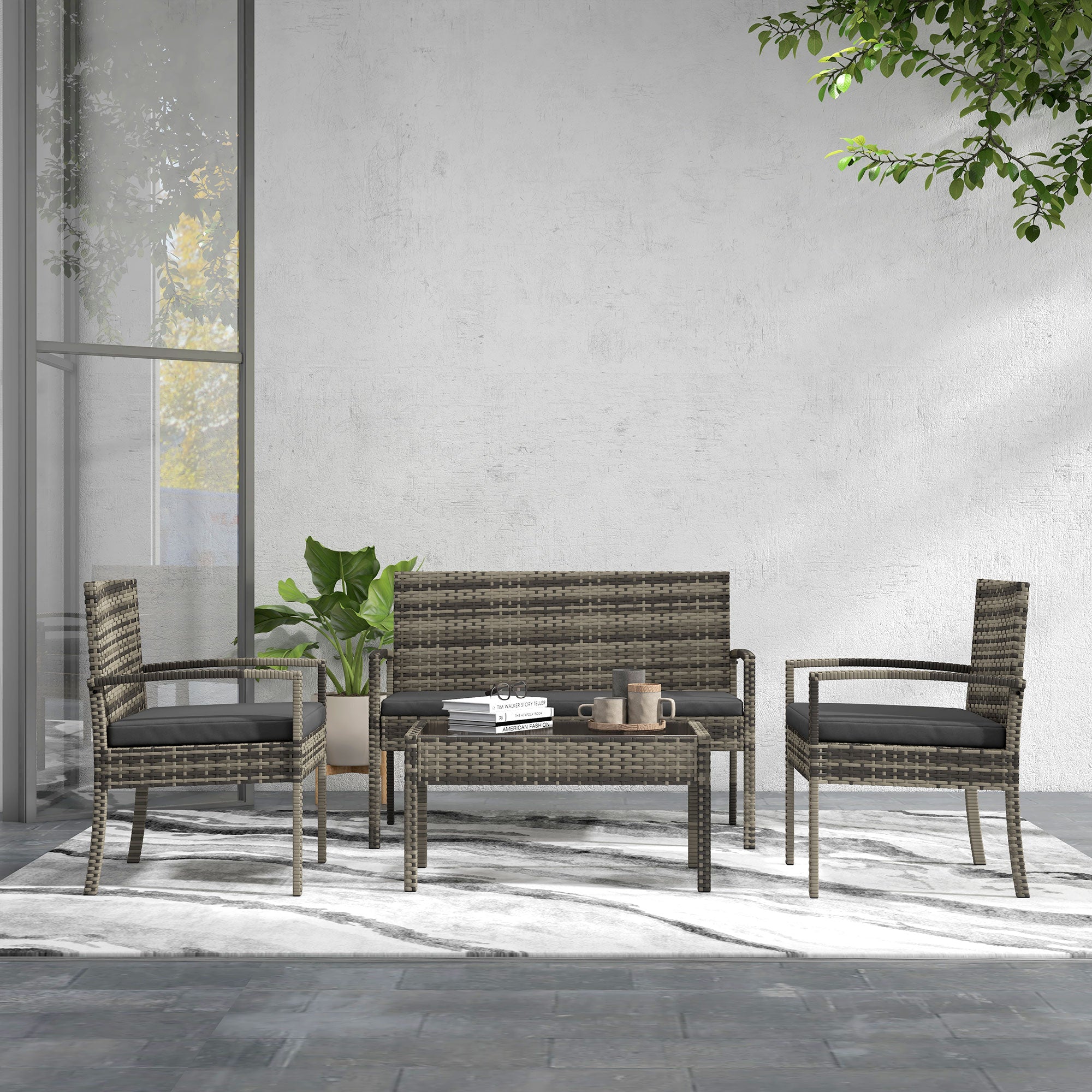 Conjunto de Móveis de Jardim em Vime Sintético - 108x58x78 cm - Cor Grey