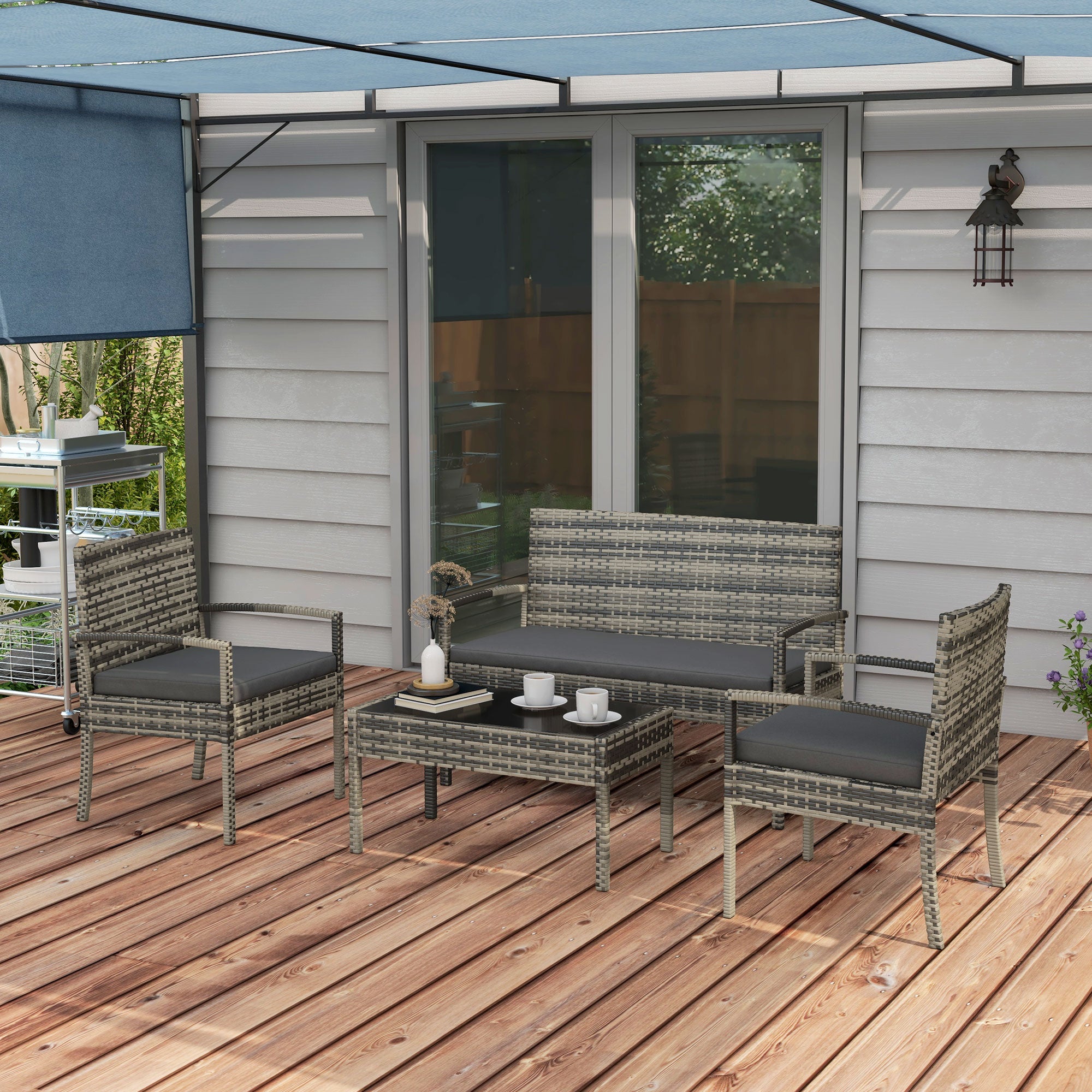 Conjunto de Móveis de Jardim em Vime Sintético - 108x58x78 cm - Cor Grey