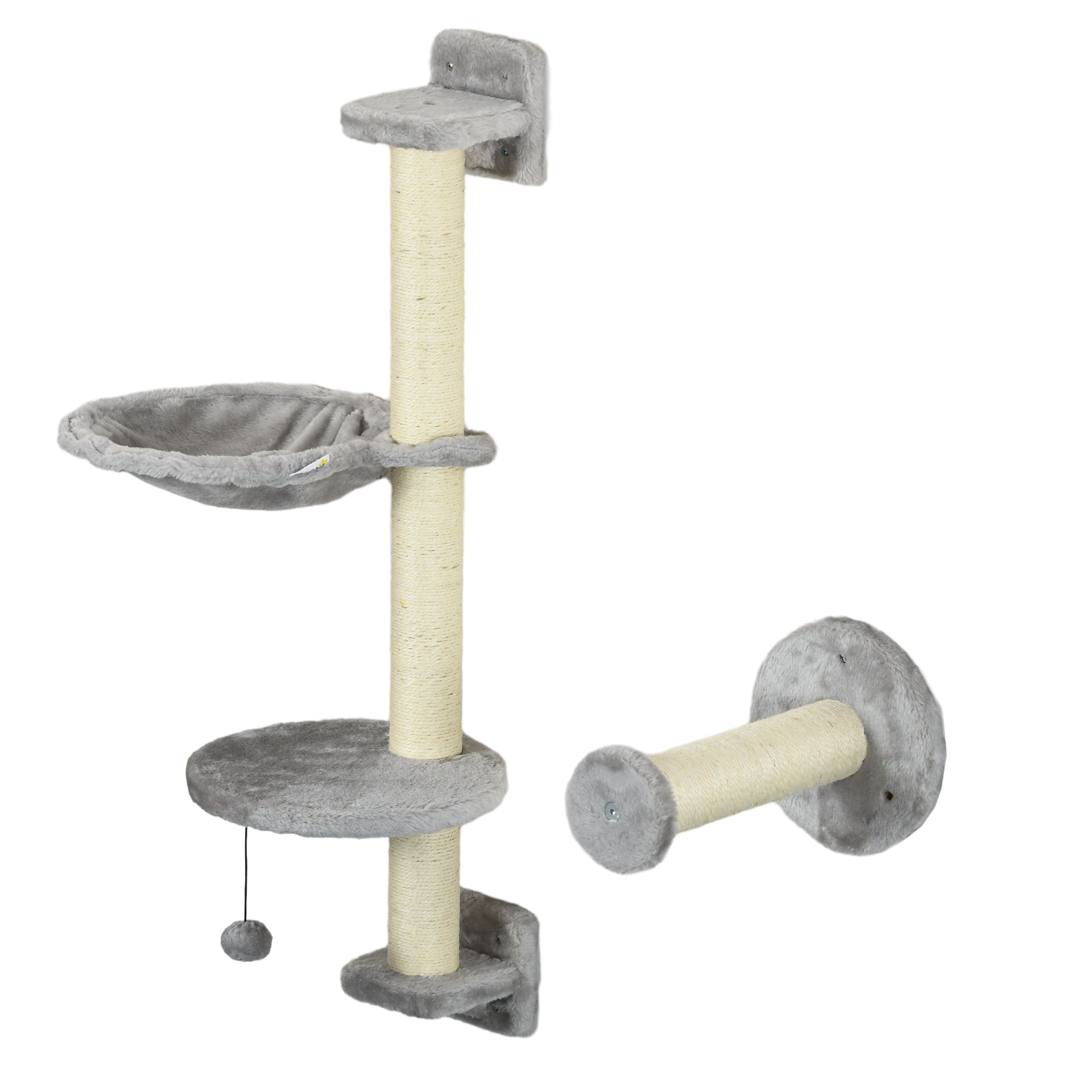 Conjunto de Prateleiras de Escalada para Gatos – 84,5x19x54 cm – Cinza – Aglomerado de madeira, pelúcia e sisal