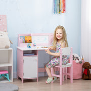 Mesa e Cadeira Infantil de Madeira com Quadro Branco 90x45x85 cm - Rosa