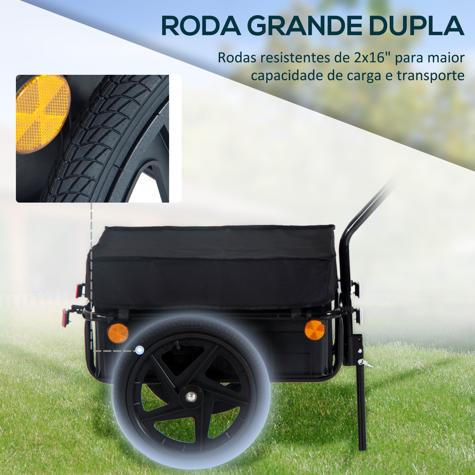Reboque de Bicicleta Carga 40kg 144x59x80 cm Preto
