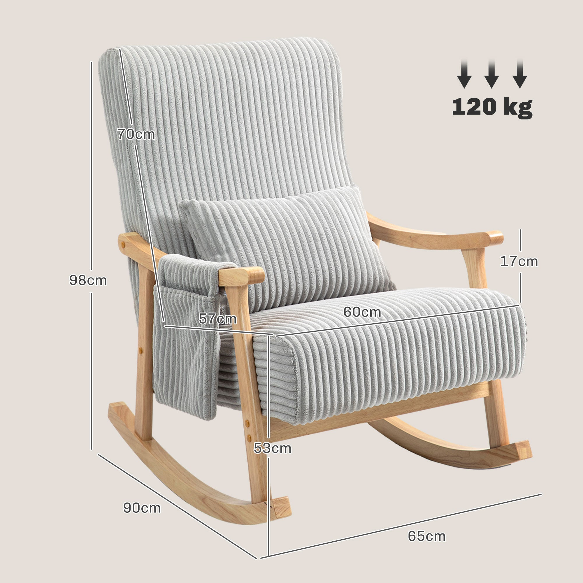 Poltrona Baloiço Moderna – 65x90x98 cm – Cinzento – Veludo