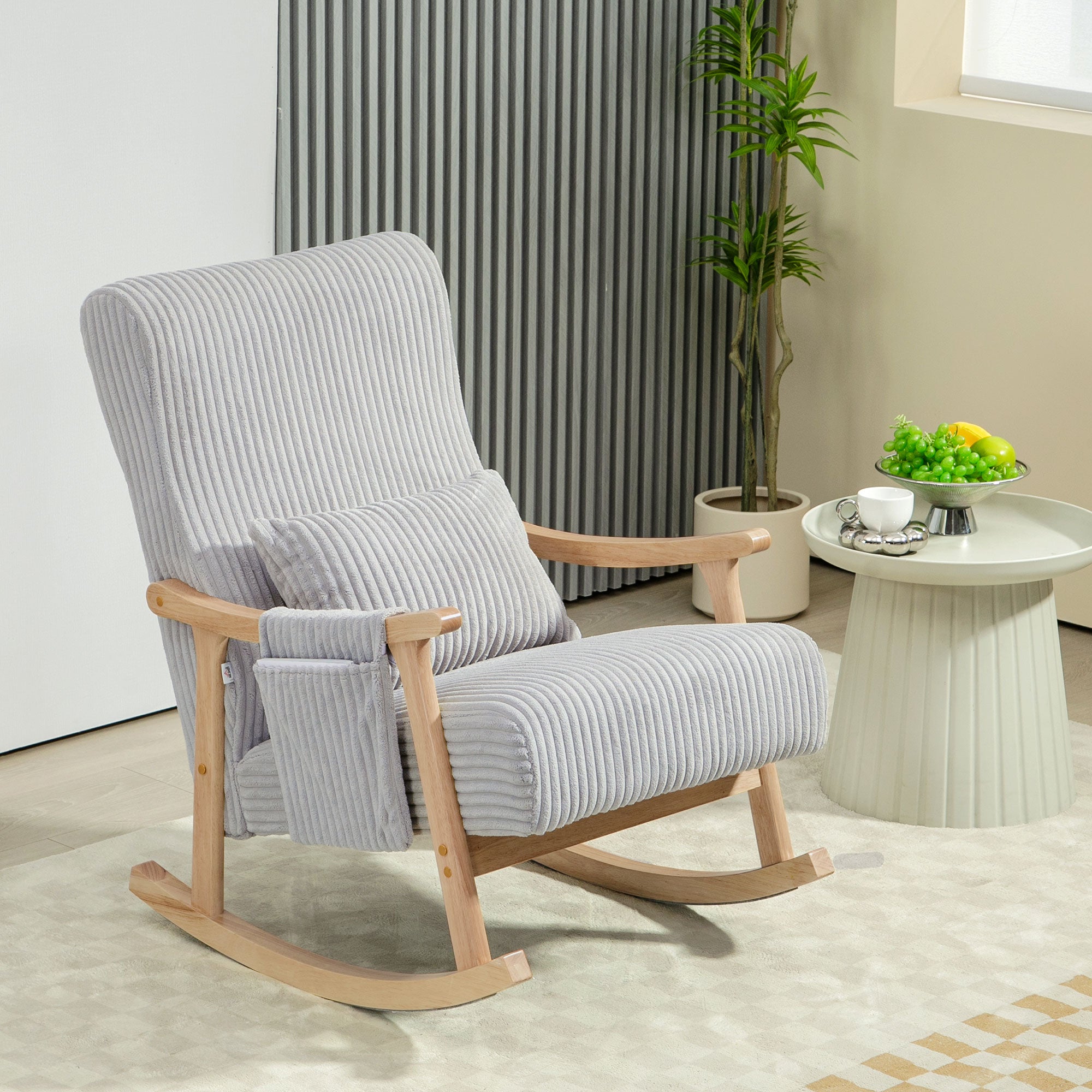 Poltrona Baloiço Moderna – 65x90x98 cm – Cinzento – Veludo
