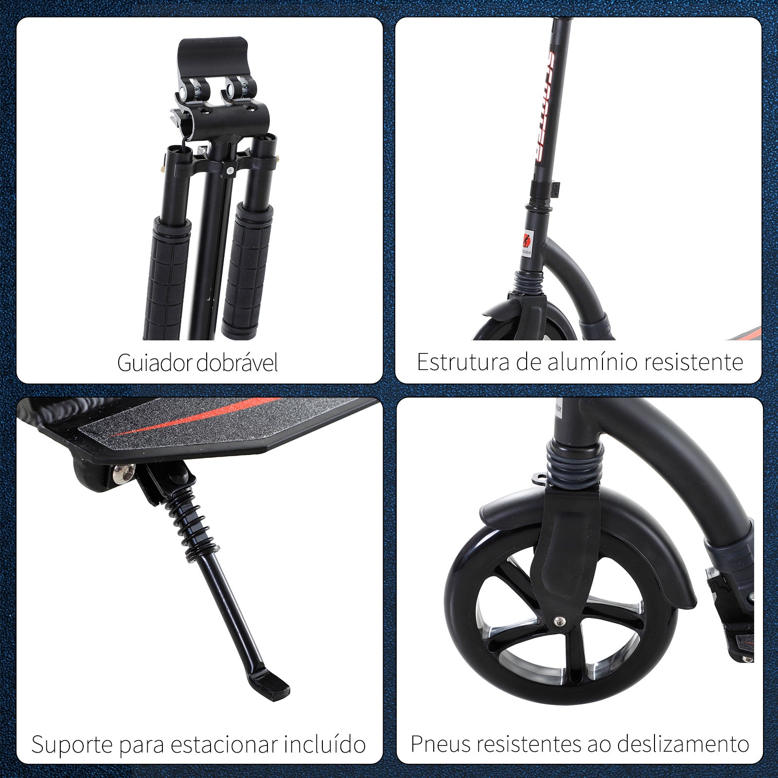 Trotinete Dobrável de Alumínio para Crianças - 92,5x37,5x87-101,5 cm - Preto