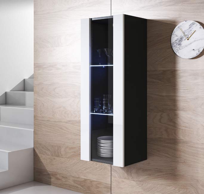 Armário Pendurado – 40x126cm – Preto e Branco – Melamina e Vidro