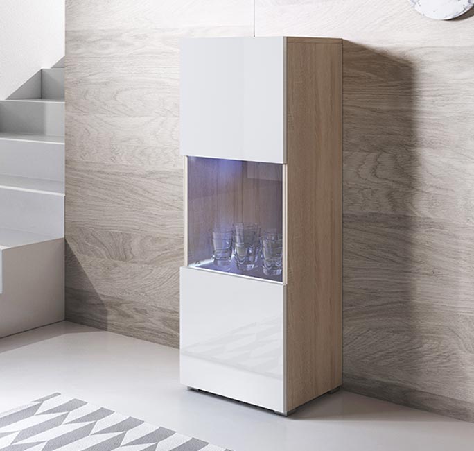Vitrina – 40x128cm – Branco, Sonoma – Melamina e Vidro
