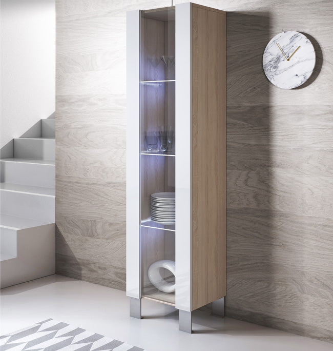 Vitrina – 40x177cm – Branco – Madeira Sonoma e Alumínio