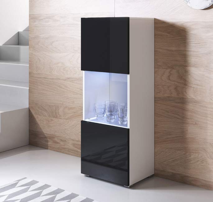 Vitrina – 40x128cm – Branco e Preto – Melamina e Vidro