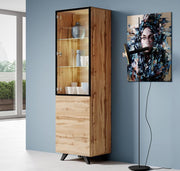 Vitrina de Pé em Carvalho e Preto – 60x197x40cm – Carvalho Wotan e Negro – MDF
