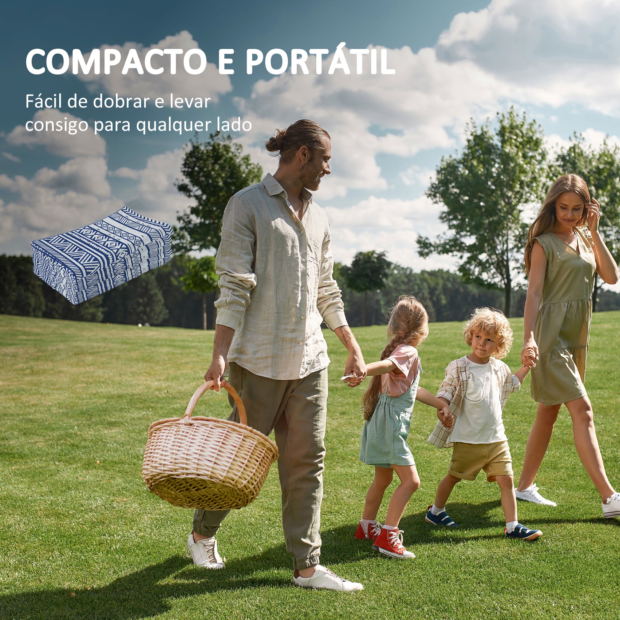 Tapete de Exterior Reversível – 182x274 cm – Azul e Branco – Polipropileno
