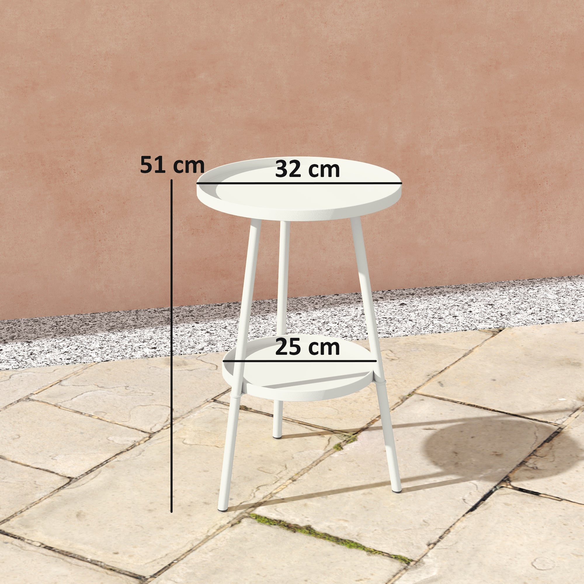 Mesa de Jardim Redonda 2 Níveis Branca Ø32x51 cm