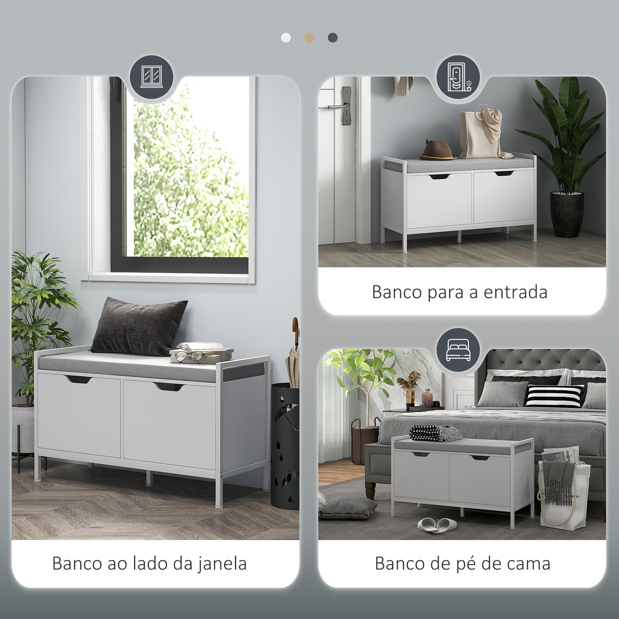 Banco Sapateira – 84x35x50 cm – Branco – Melamina de madeira