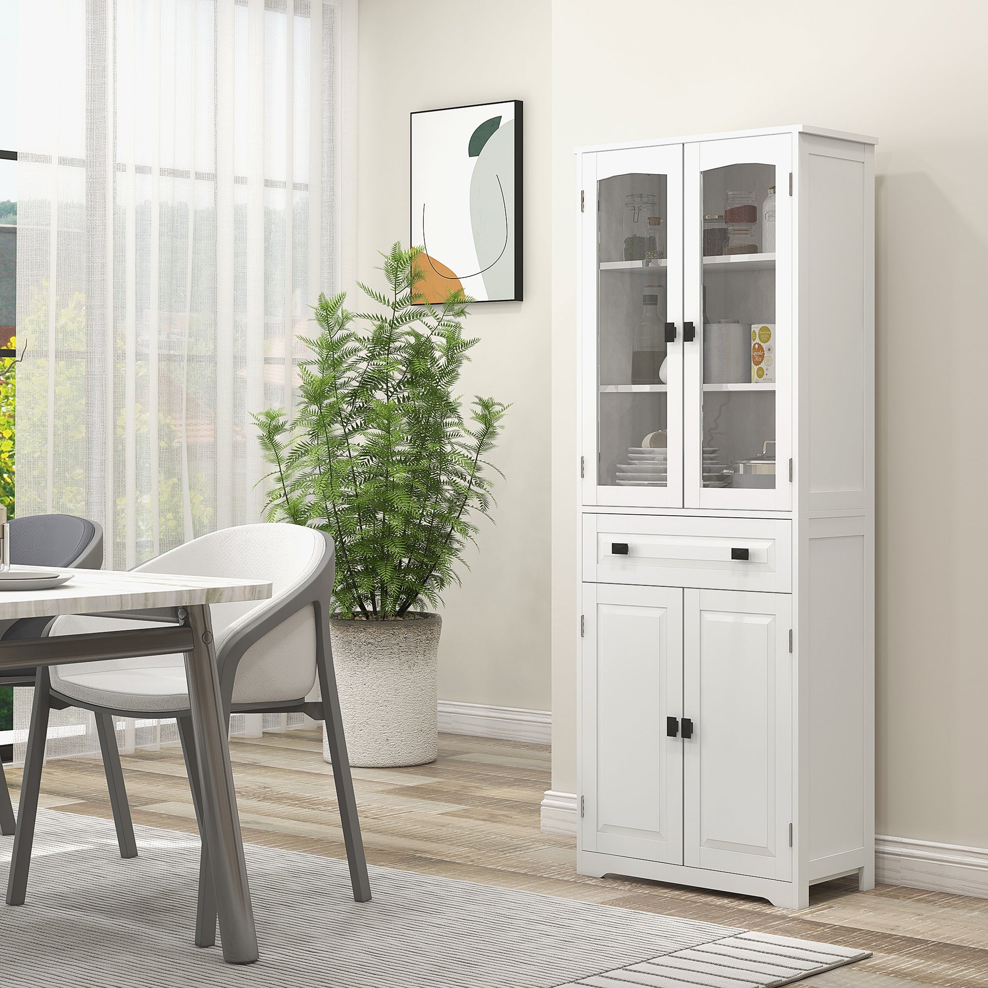 Armário de Cozinha – 60x30x160 cm – Branco – Melamina e MDF com Vidro Temperado