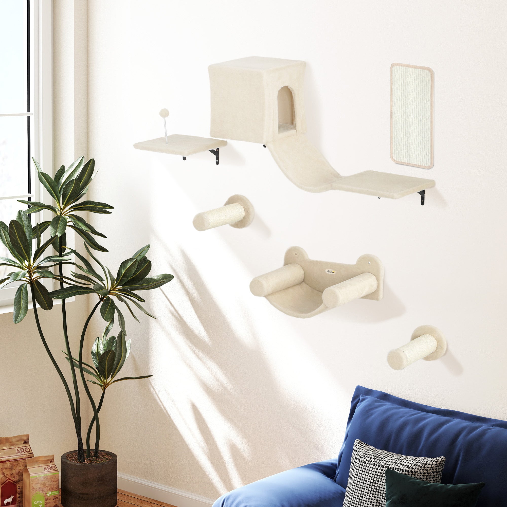 Conjunto de Prateleiras de Escalada para Gatos - Bege 106x30x30,5 cm