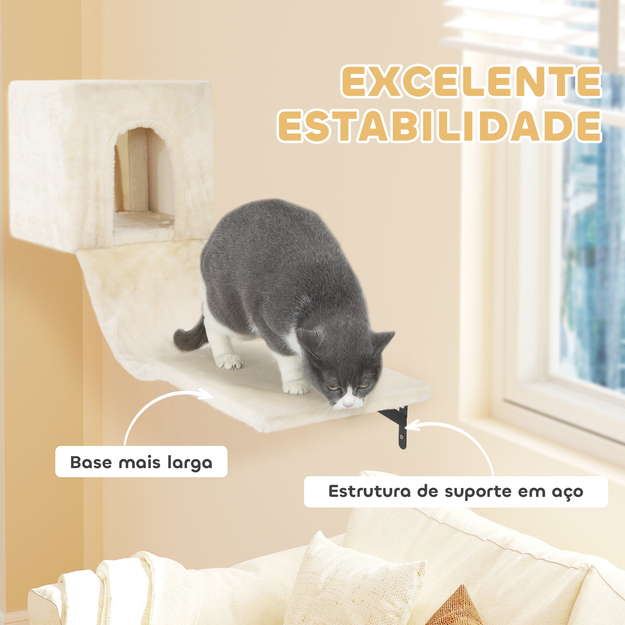 Conjunto de Prateleiras de Escalada para Gatos - Bege 106x30x30,5 cm