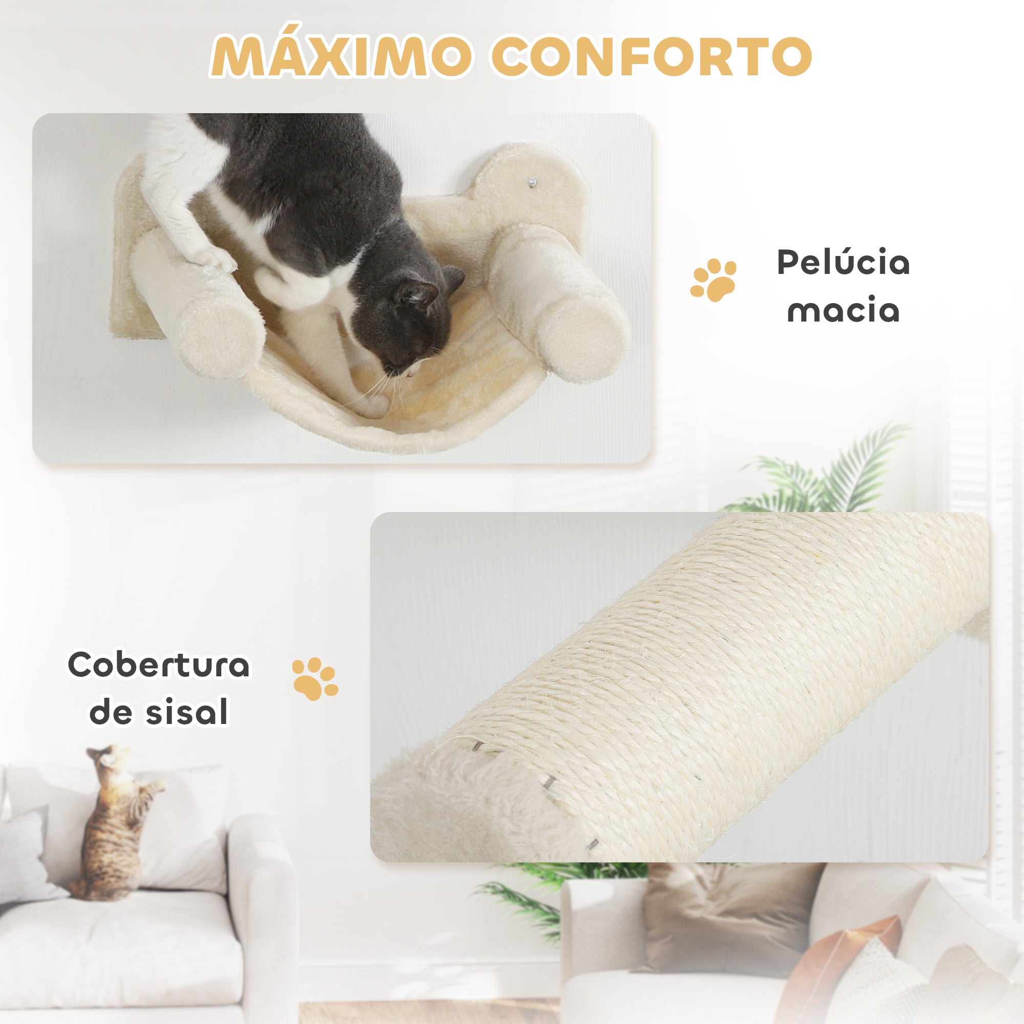 Conjunto de Prateleiras de Escalada para Gatos - Bege 106x30x30,5 cm