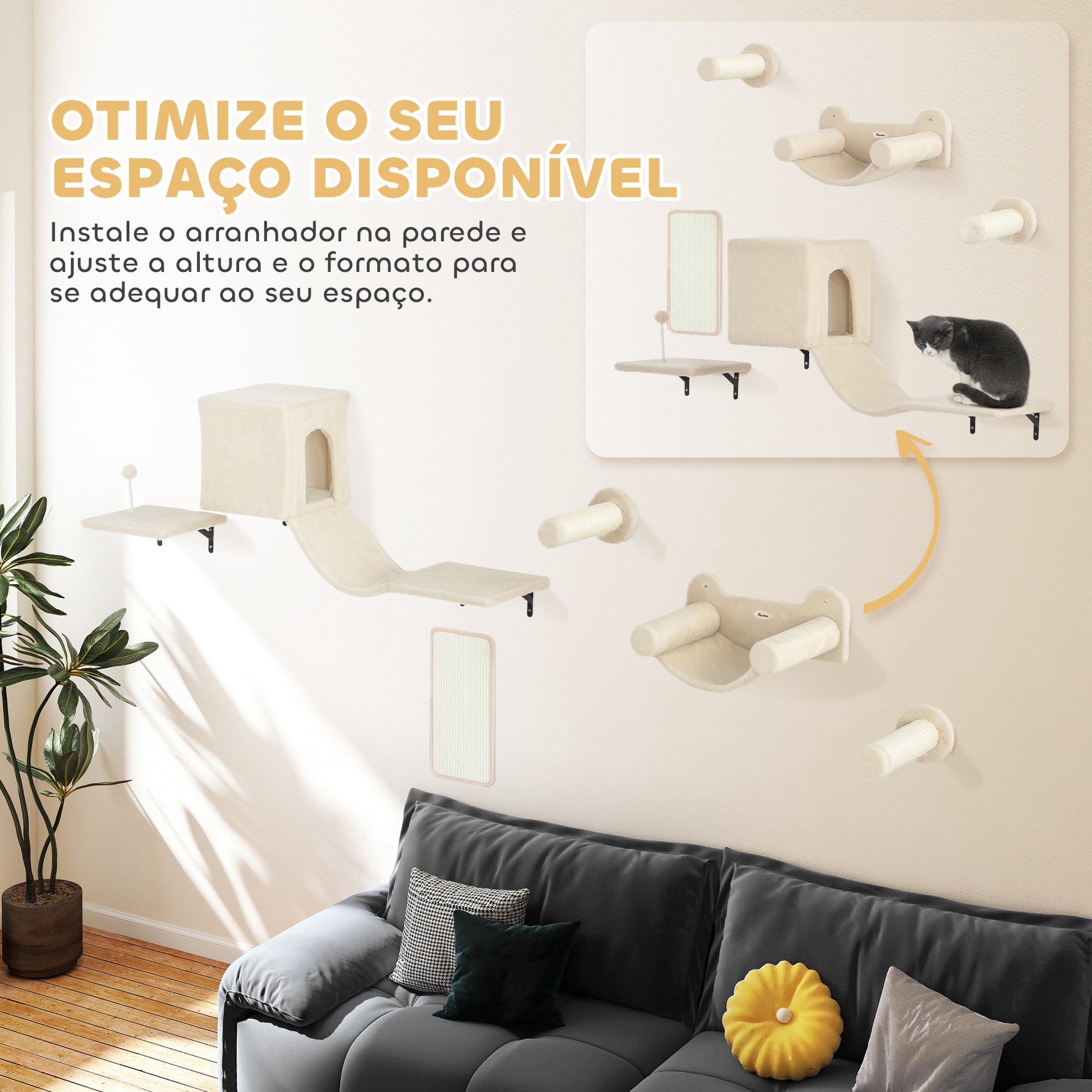Conjunto de Prateleiras de Escalada para Gatos - Bege 106x30x30,5 cm