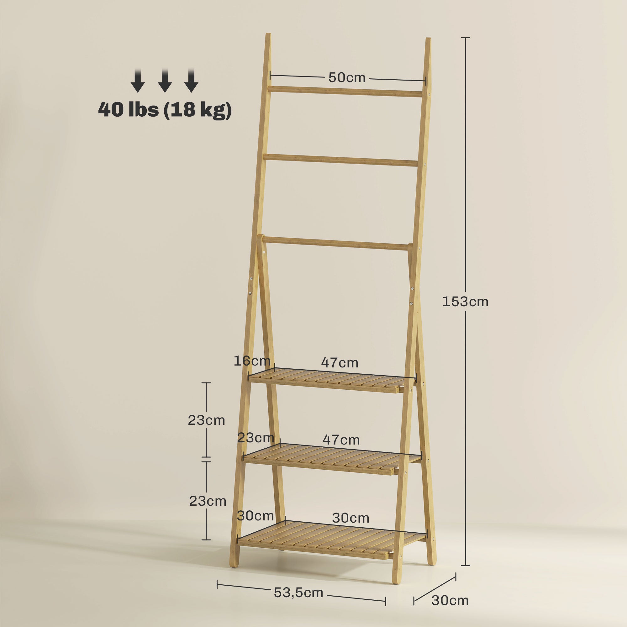 Estante de Casa de Banho em Bambu – 53,5x30x153 cm – Cor Madeira Natural