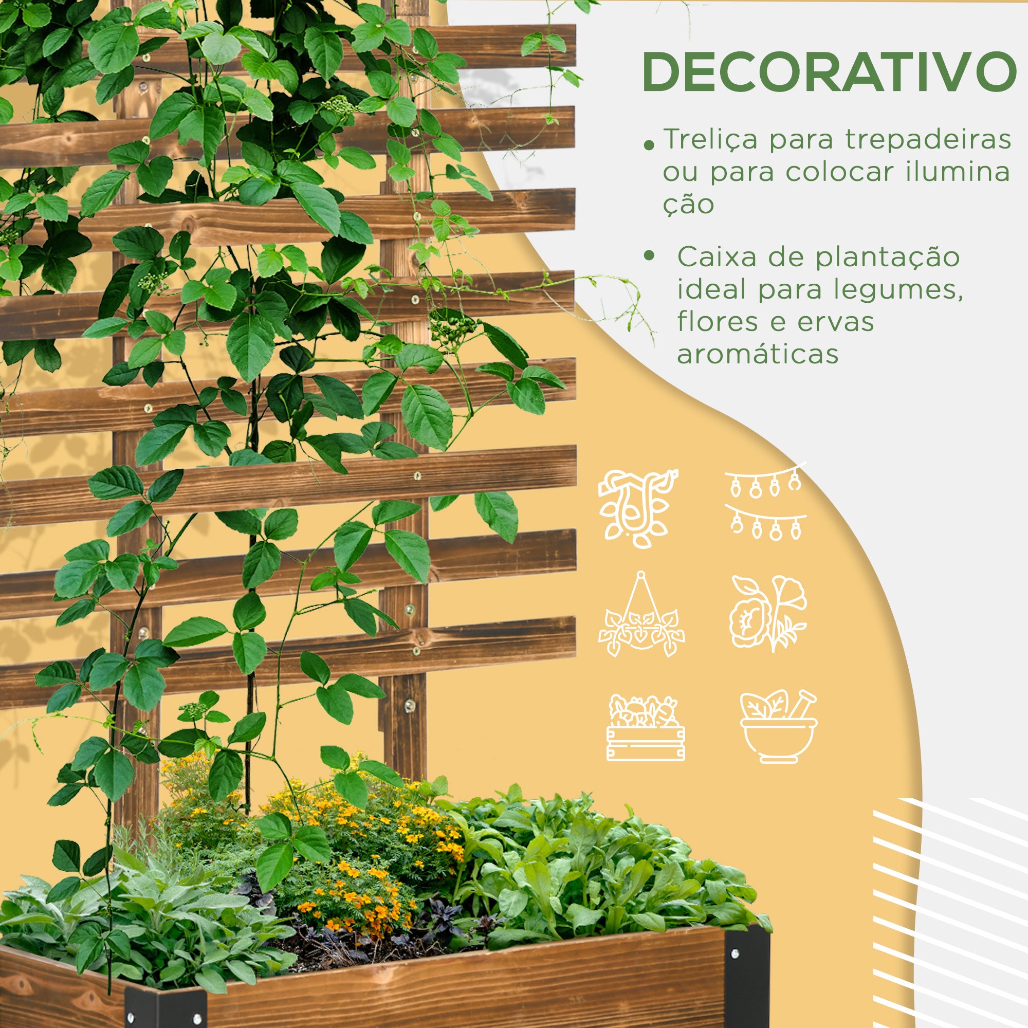 Floreira Exterior de Madeira com Treliça – 65x31x147 cm – Marrom-Carvão