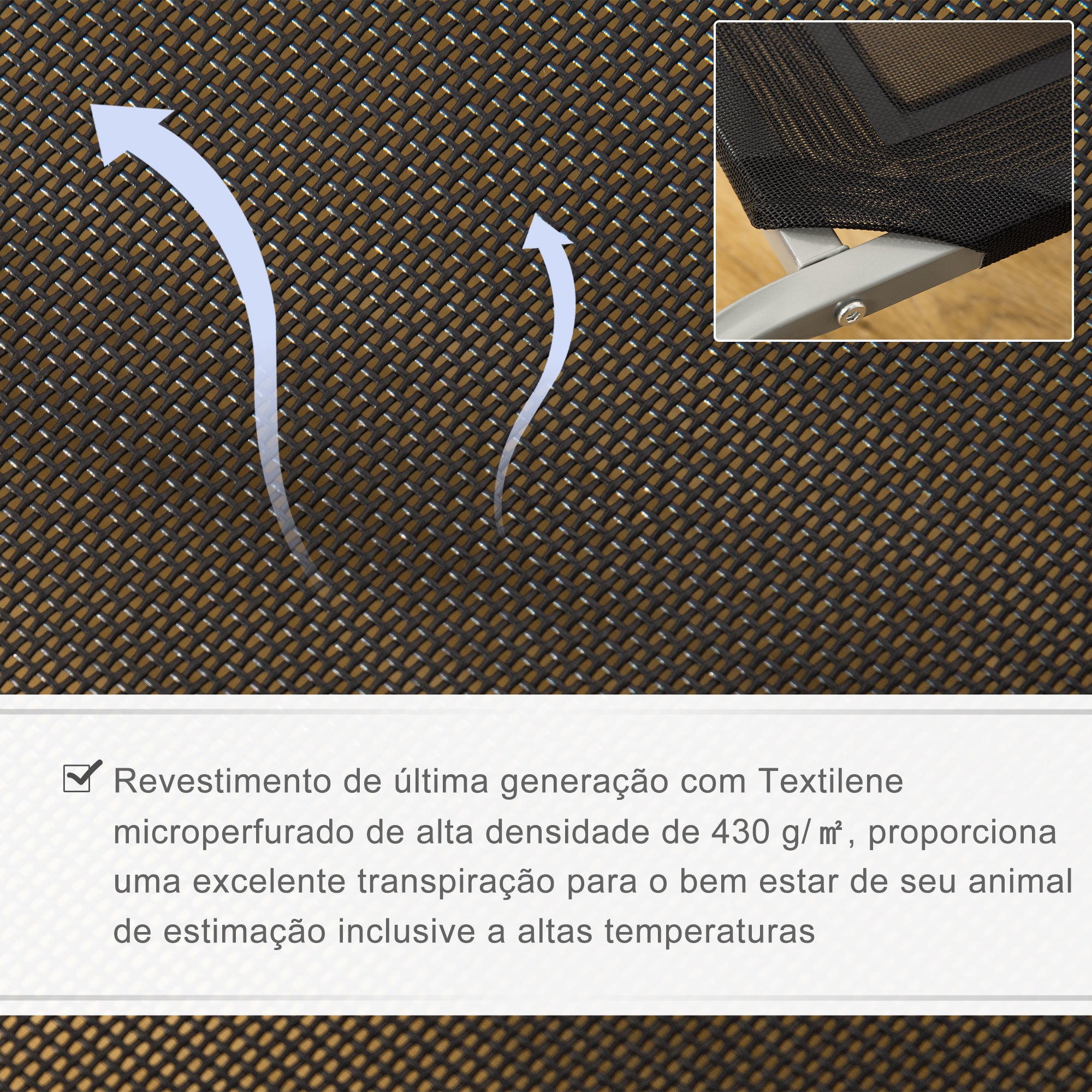 Cama Elevada para Animais de Estimação – 90x65x20cm – Preto – Metal
