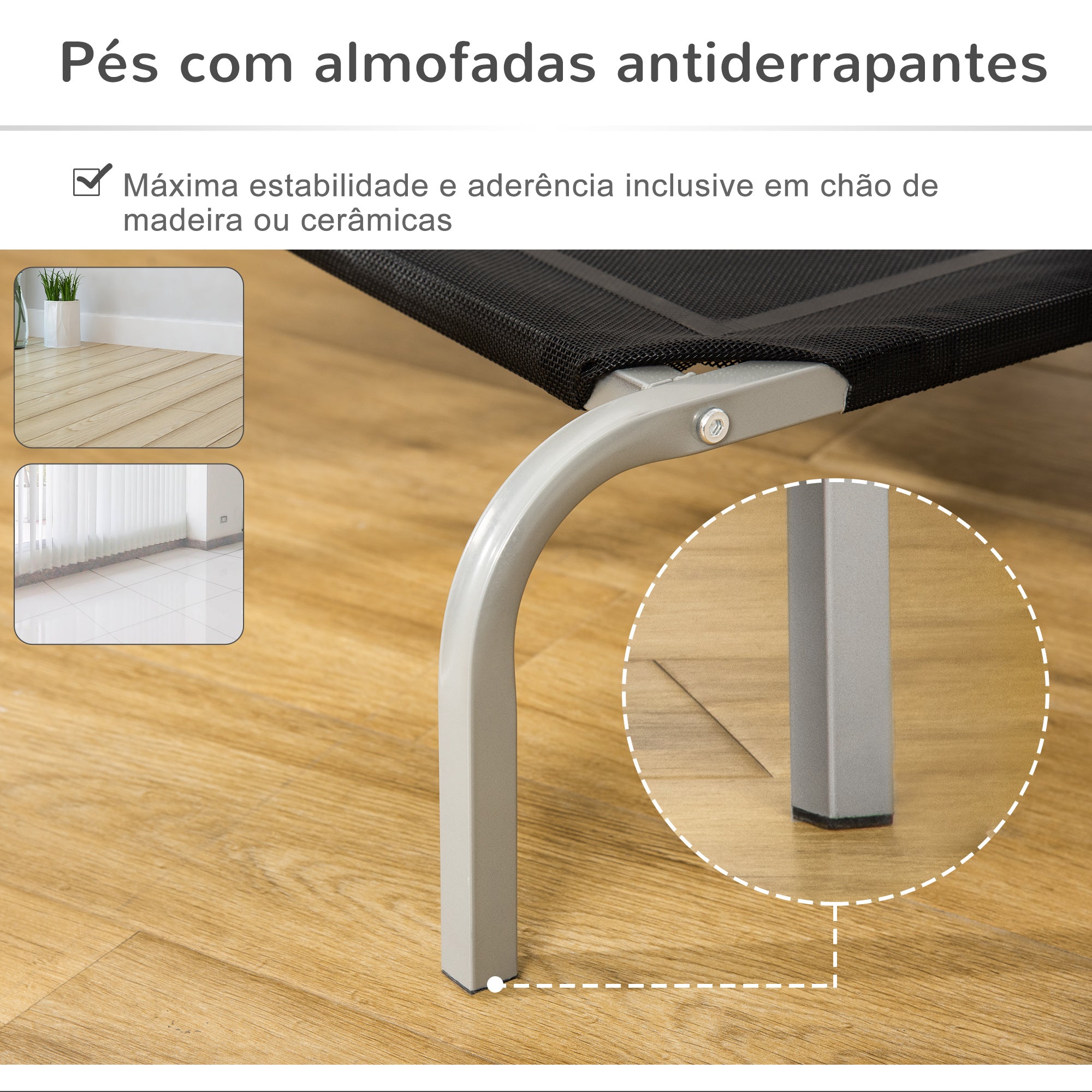 Cama Elevada para Animais de Estimação – 90x65x20cm – Preto – Metal