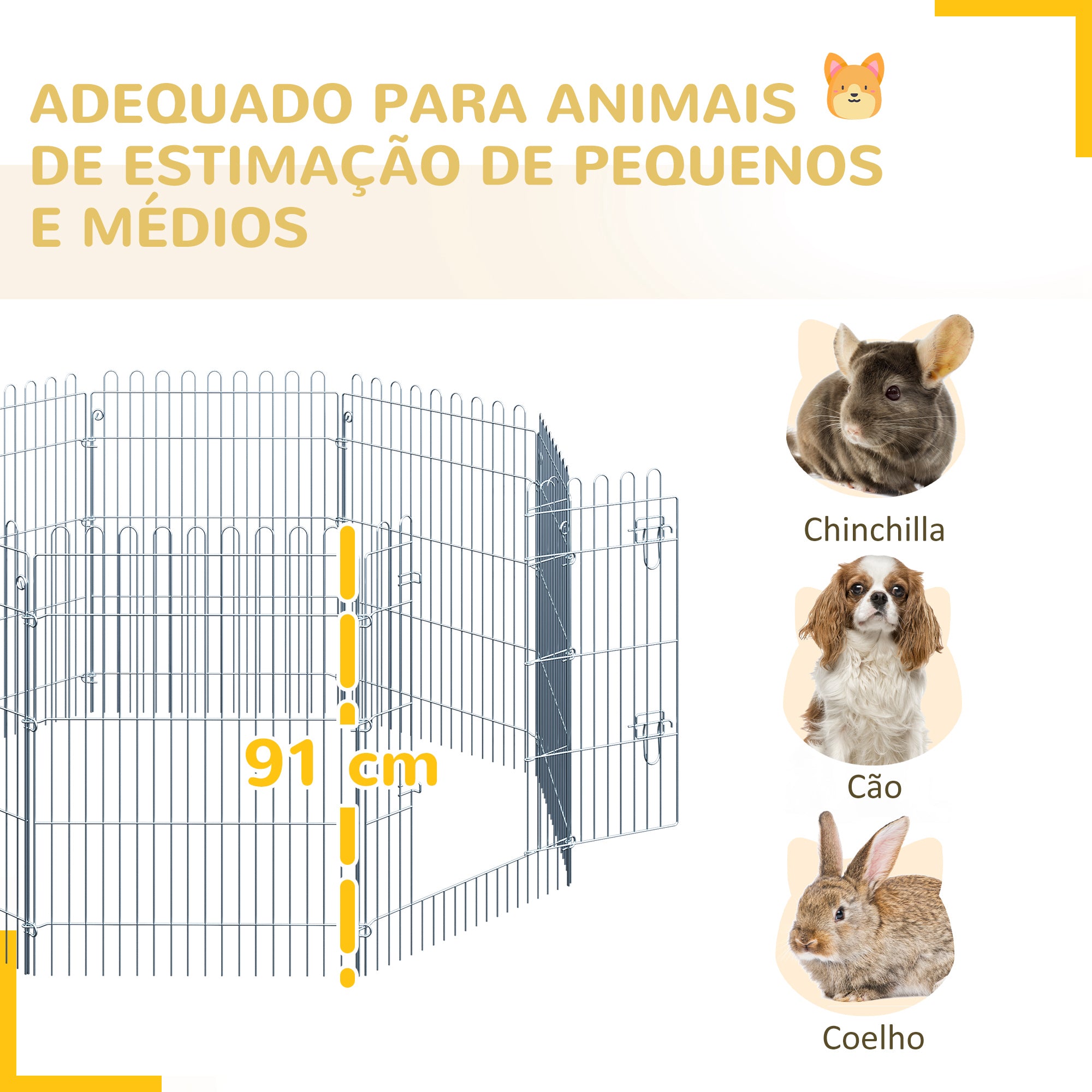 Parque para Animais de Estimação 63x76cm Prata - Cercado com Porta para Jardim