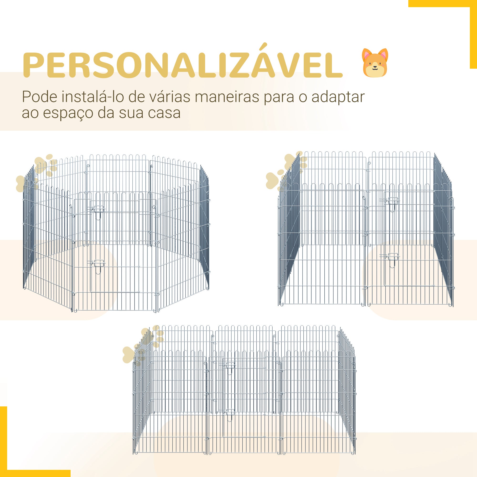 Parque para Animais de Estimação 63x76cm Prata - Cercado com Porta para Jardim