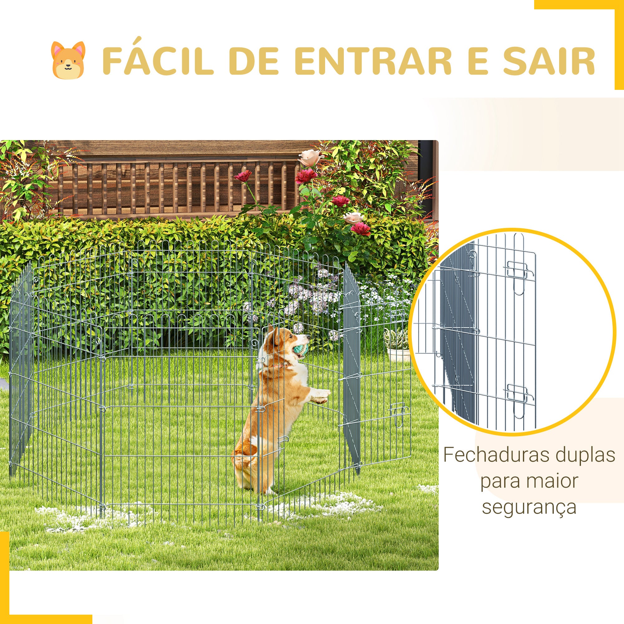 Parque para Animais de Estimação 63x76cm Prata - Cercado com Porta para Jardim