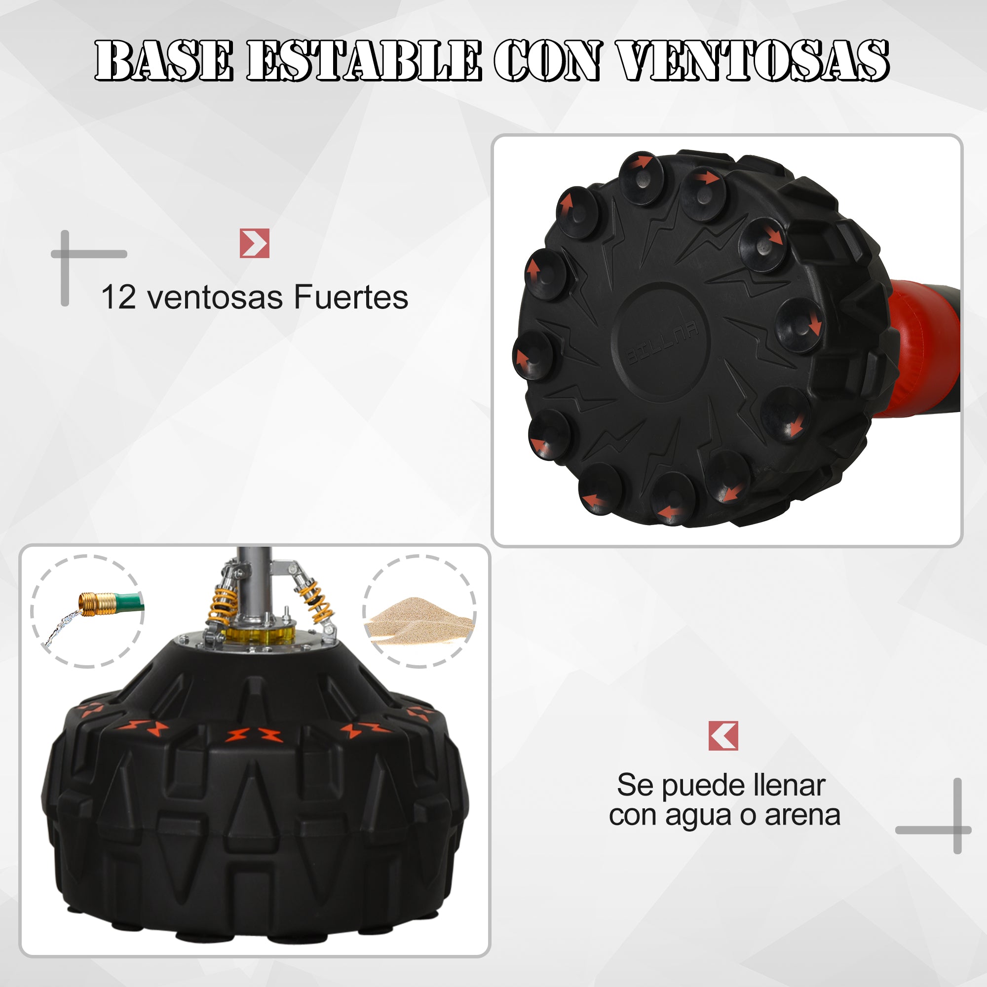 Saco de Boxe em Pé com Base Preenchível Ø60x180 cm - Preto e Vermelho