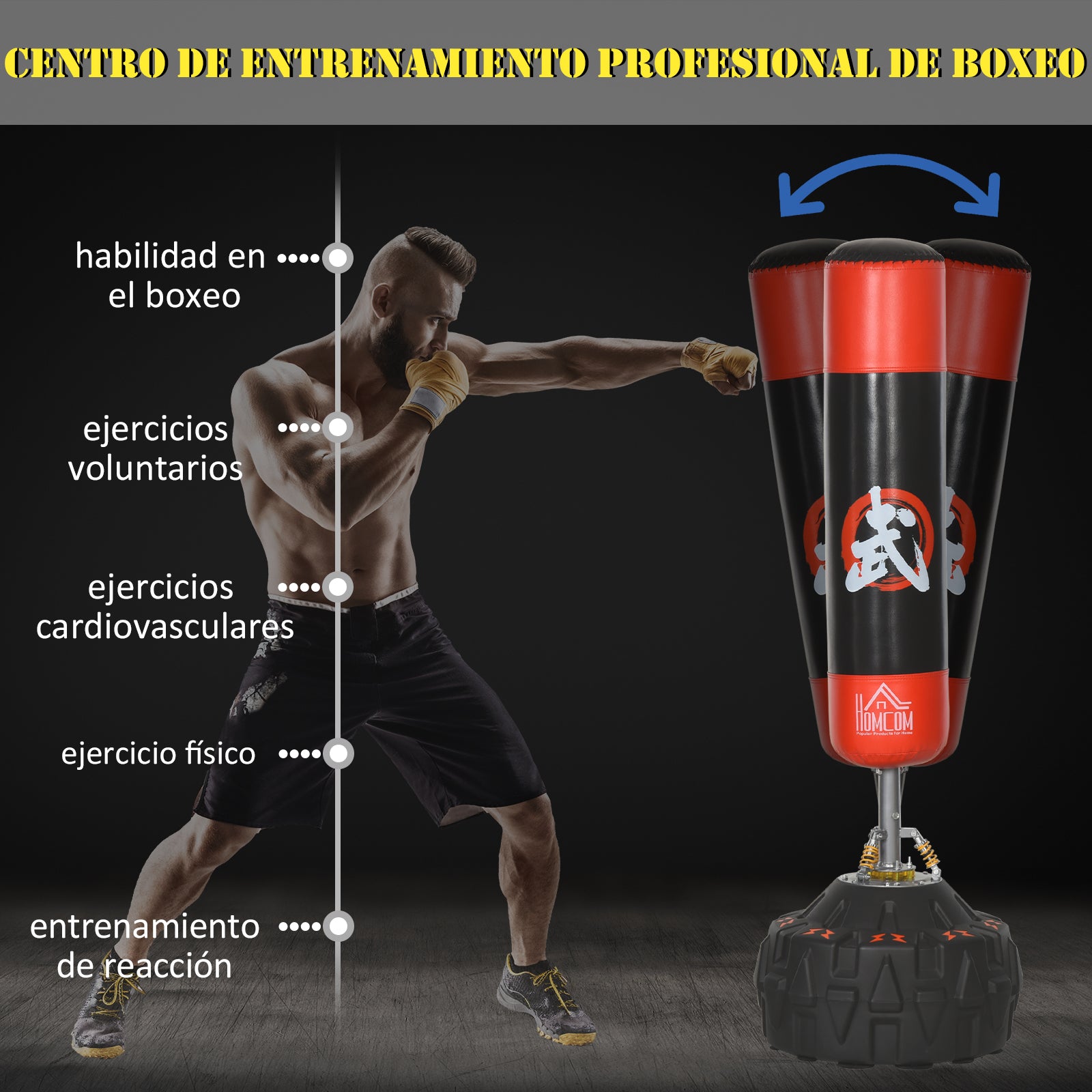 Saco de Boxe em Pé com Base Preenchível Ø60x180 cm - Preto e Vermelho