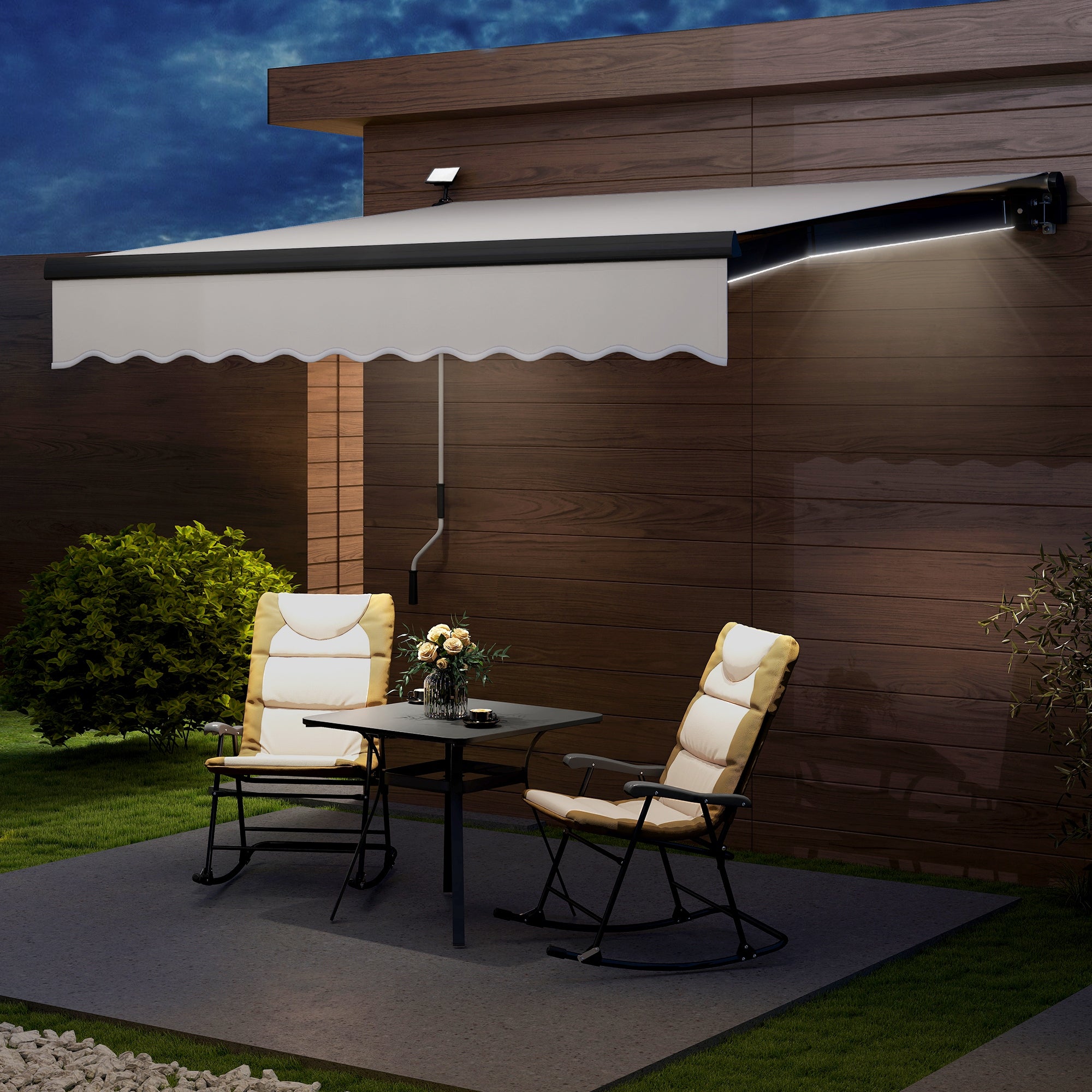 Toldo Manual Retrátil Creme Branco 295x250 cm com Luzes LED Solares