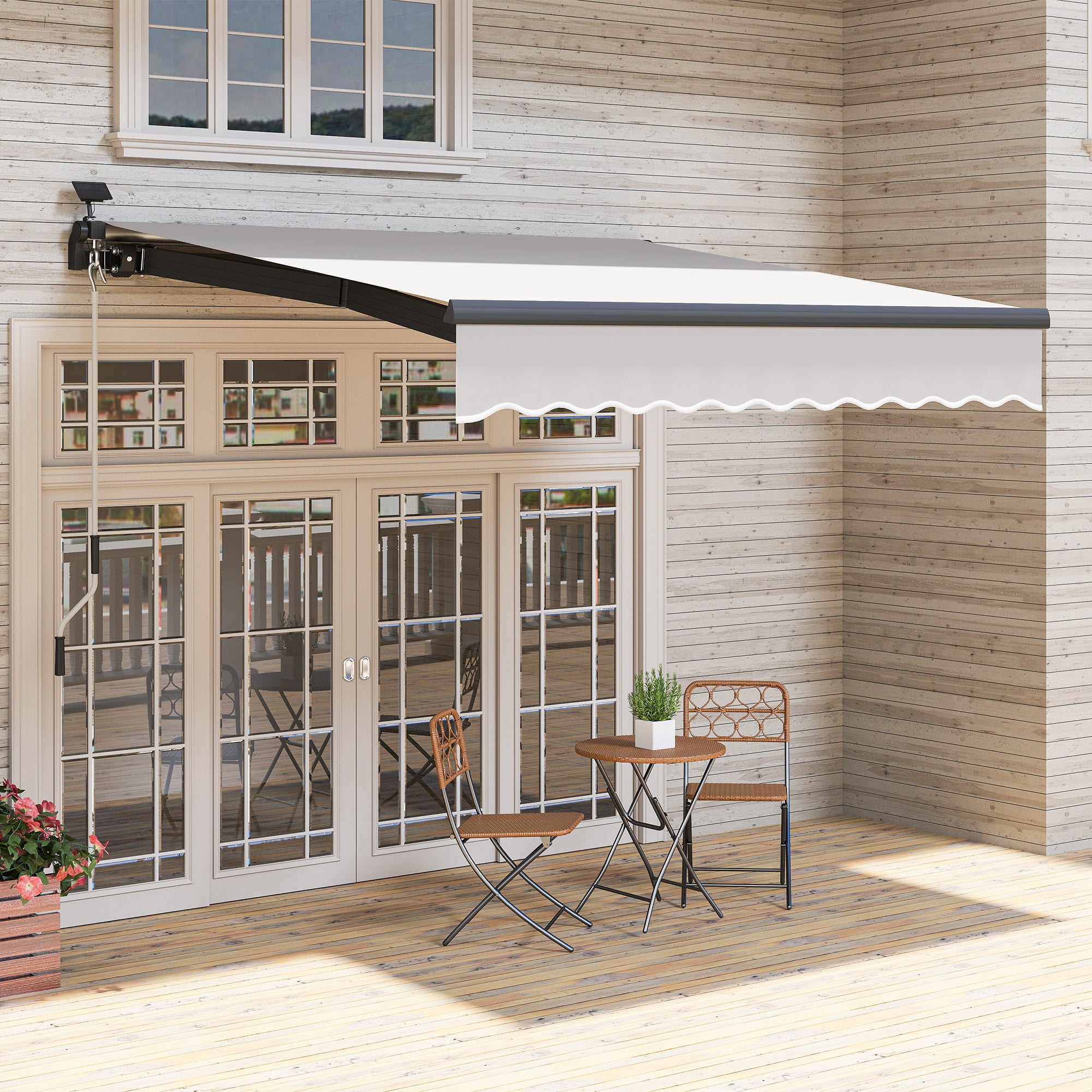 Toldo Manual Retrátil Creme Branco 295x250 cm com Luzes LED Solares