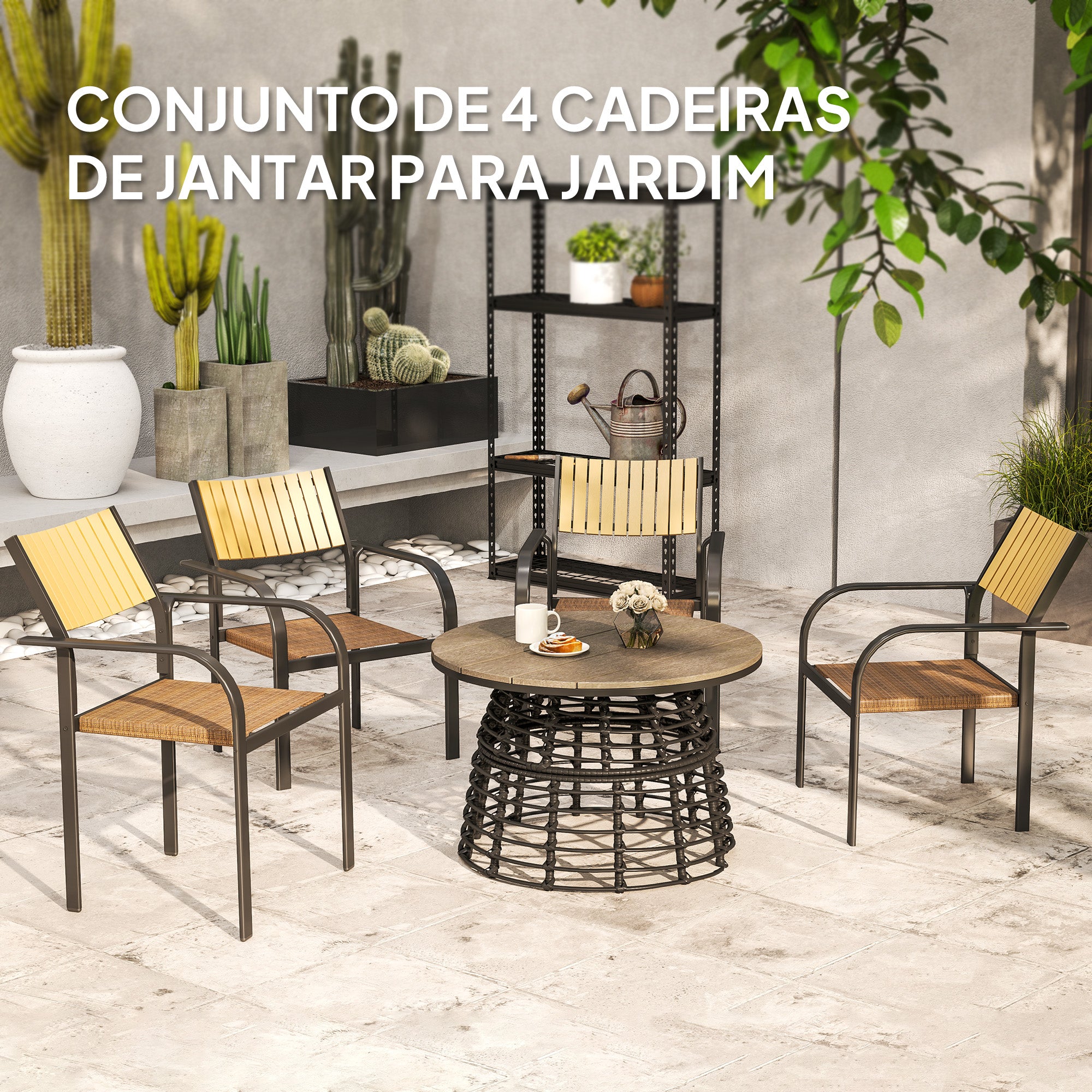 Conjunto de 4 Cadeiras de Jardim Empilháveis 58x65x85 cm - Cor Marrom