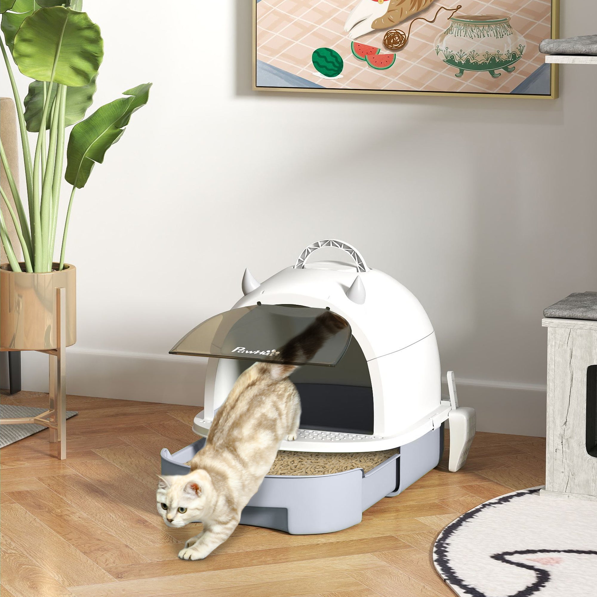 Caixa de Areia para Gatos Fechada – 40,5x52x39 cm – Cinzento – Polipropileno