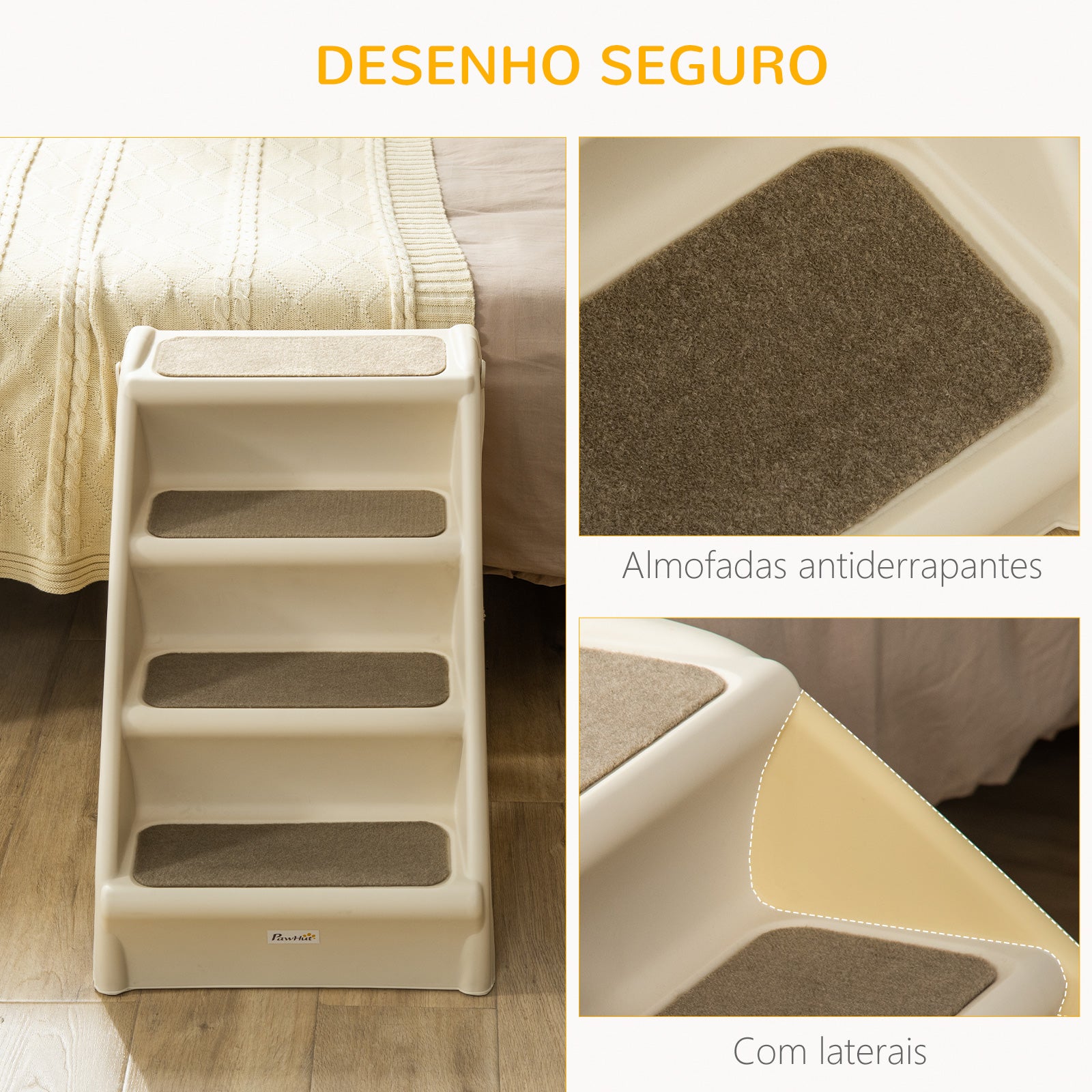 Escada Dobrável para Animais de Estimação 4 Degraus – 67x38x49.5 cm – Bege – Plástico