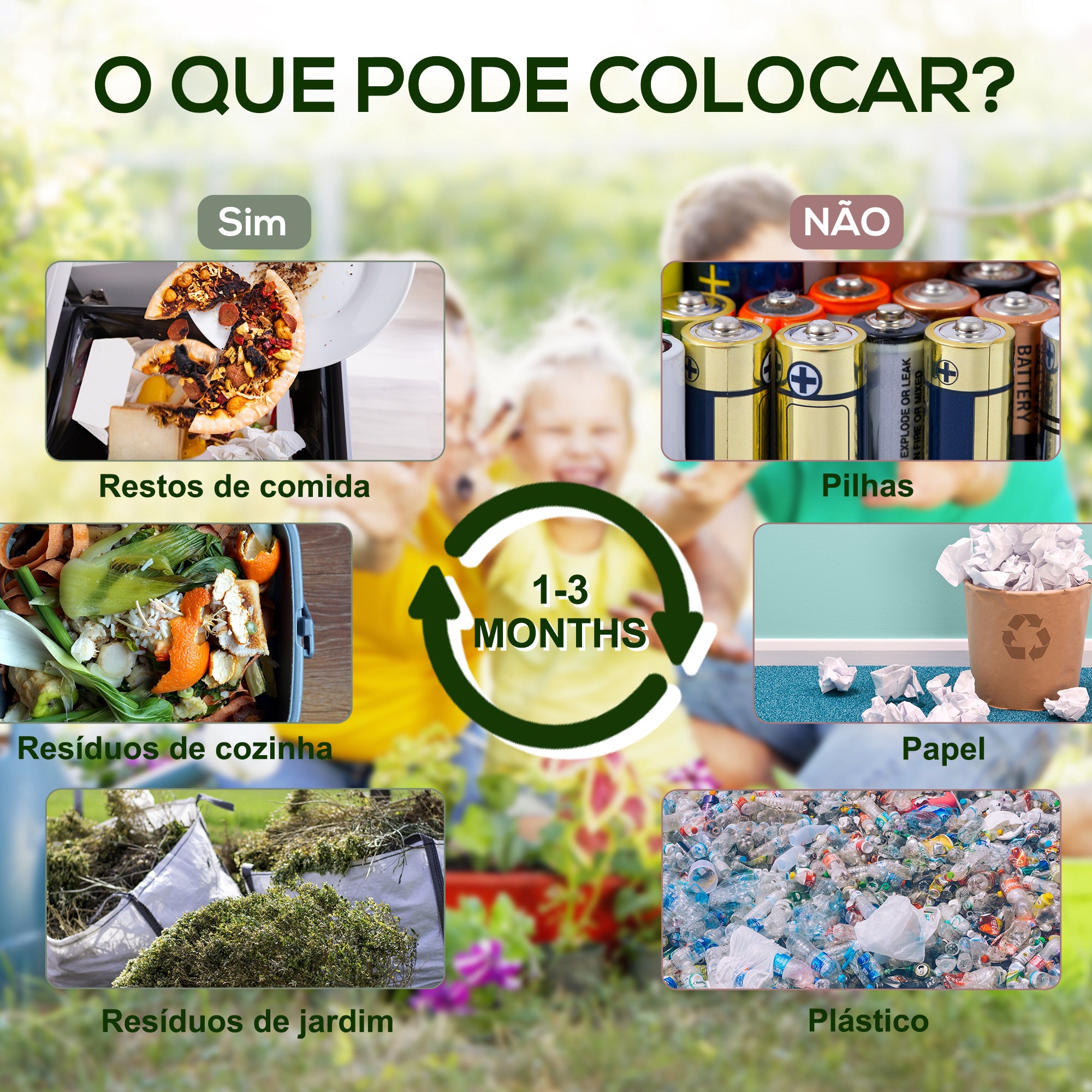 Compostor Giratório de Jardim 65L Preto e Verde 60x49x77 cm