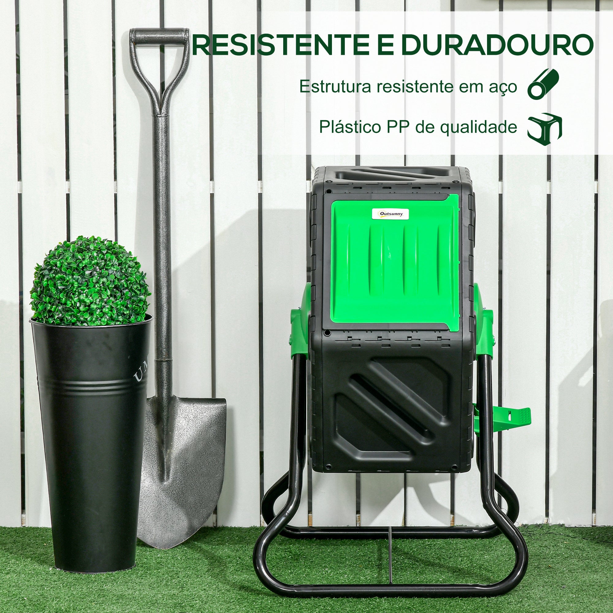 Compostor Giratório de Jardim 65L Preto e Verde 60x49x77 cm