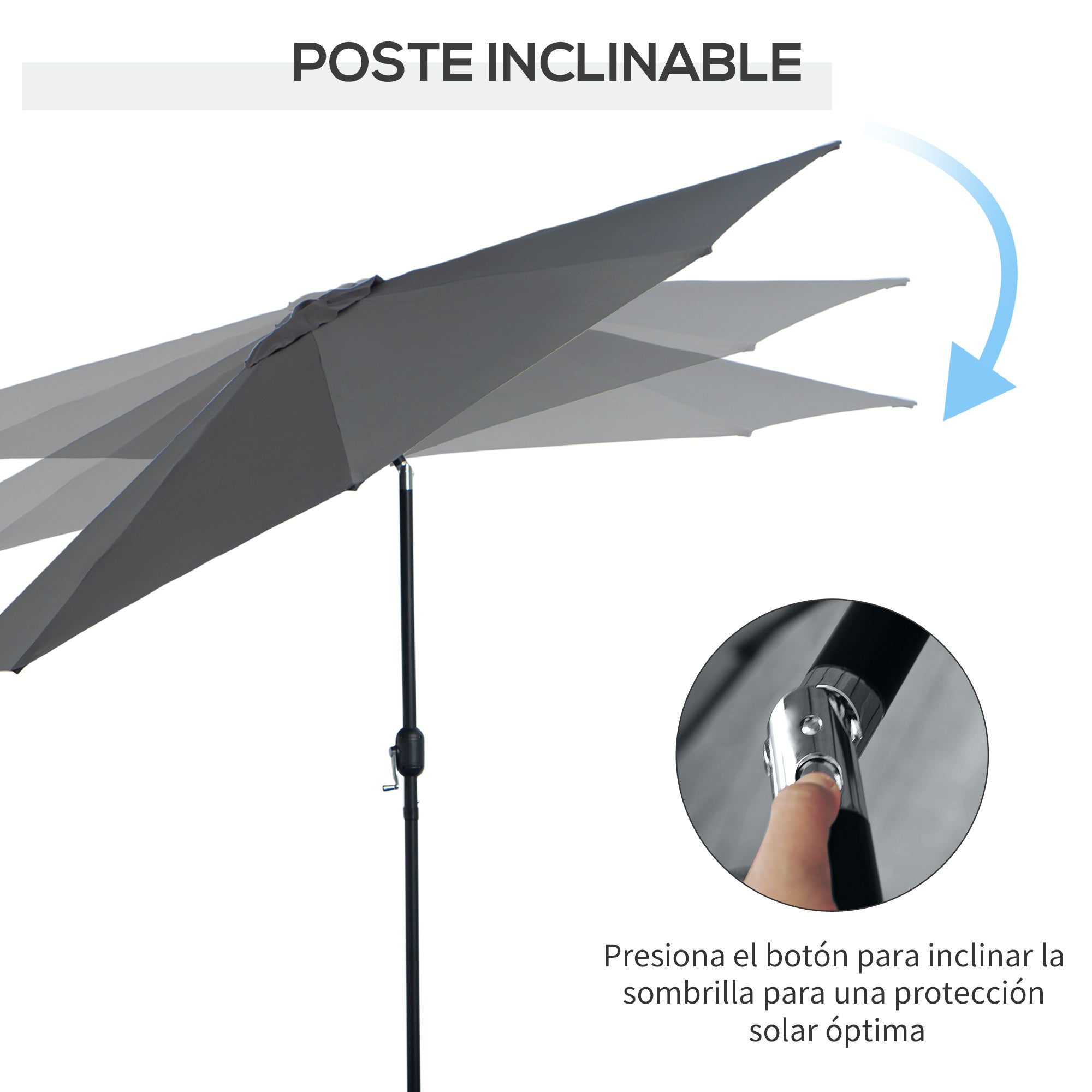 Guarda-Sol de Jardim – Ø295x250cm – Cinza Escuro – Metal e Poliéster