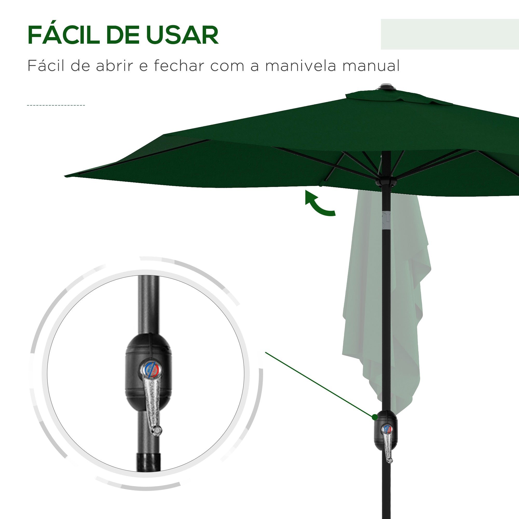 Guarda-Sol de Jardim 300x200x248 cm Verde - Proteção UV50+ Alumínio Inclinável