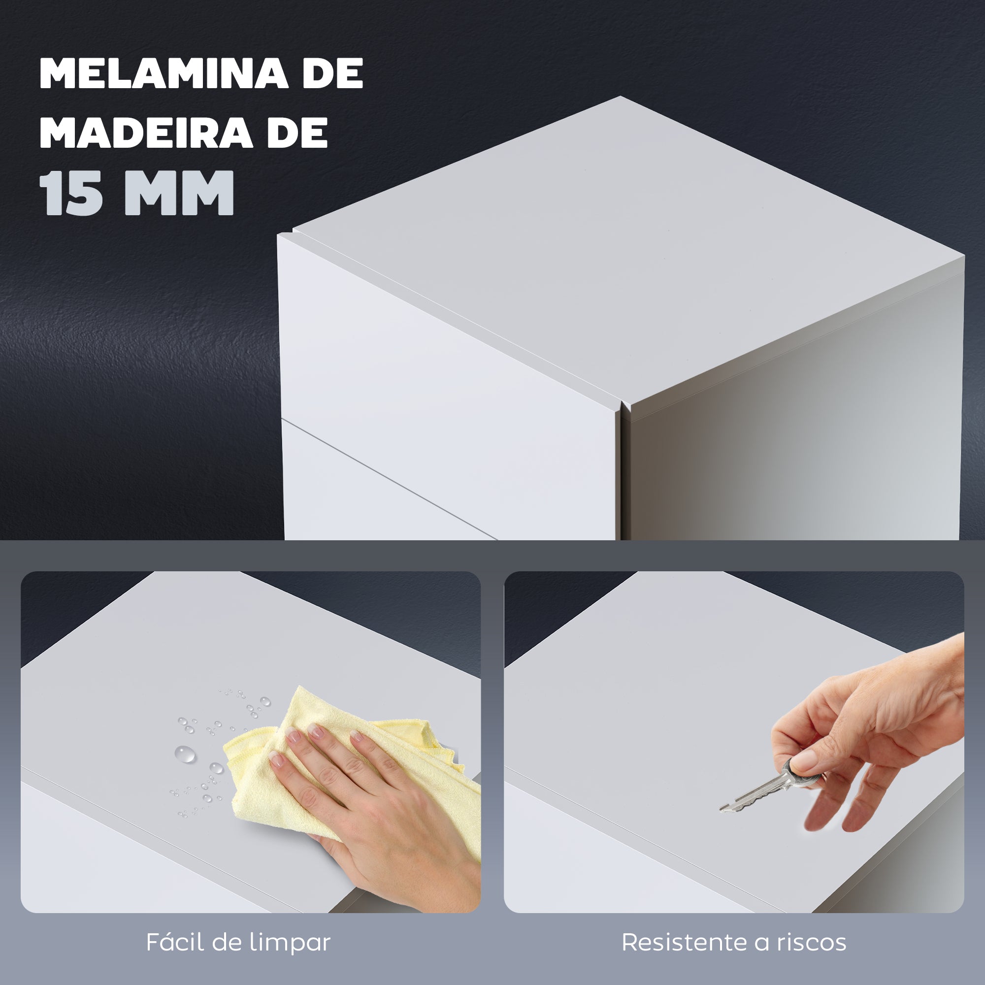 Mesa de Cabeceira com Faixa de Luz LED Multicolor 40x35x60 cm - Branco
