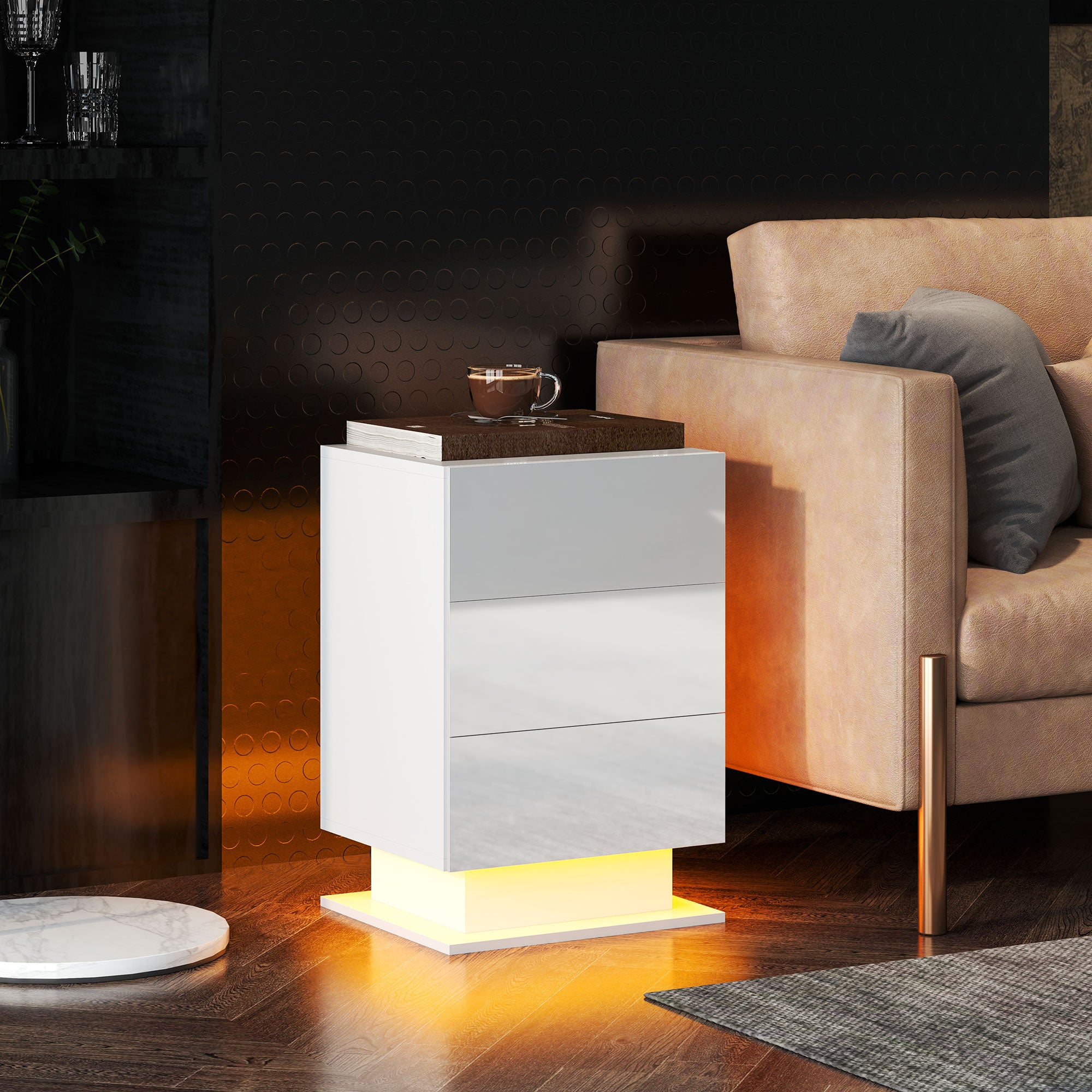 Mesa de Cabeceira com Faixa de Luz LED Multicolor 40x35x60 cm - Branco