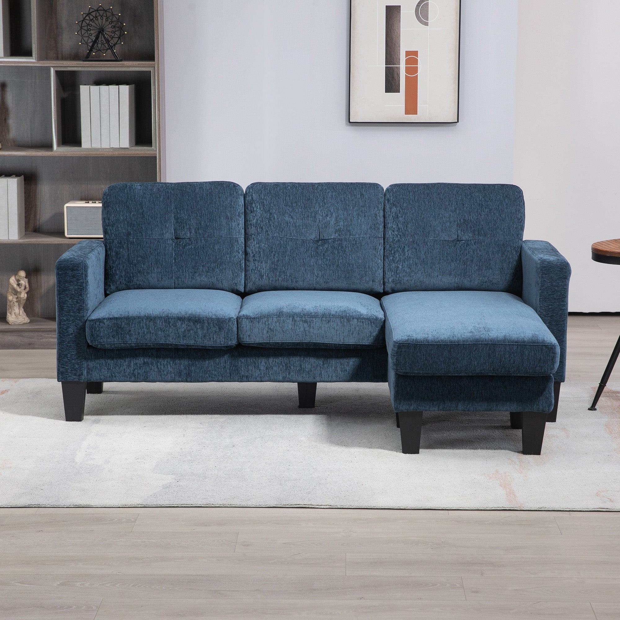 Sofá Chaise Longue em Formato de L Azul 186x130x84 cm